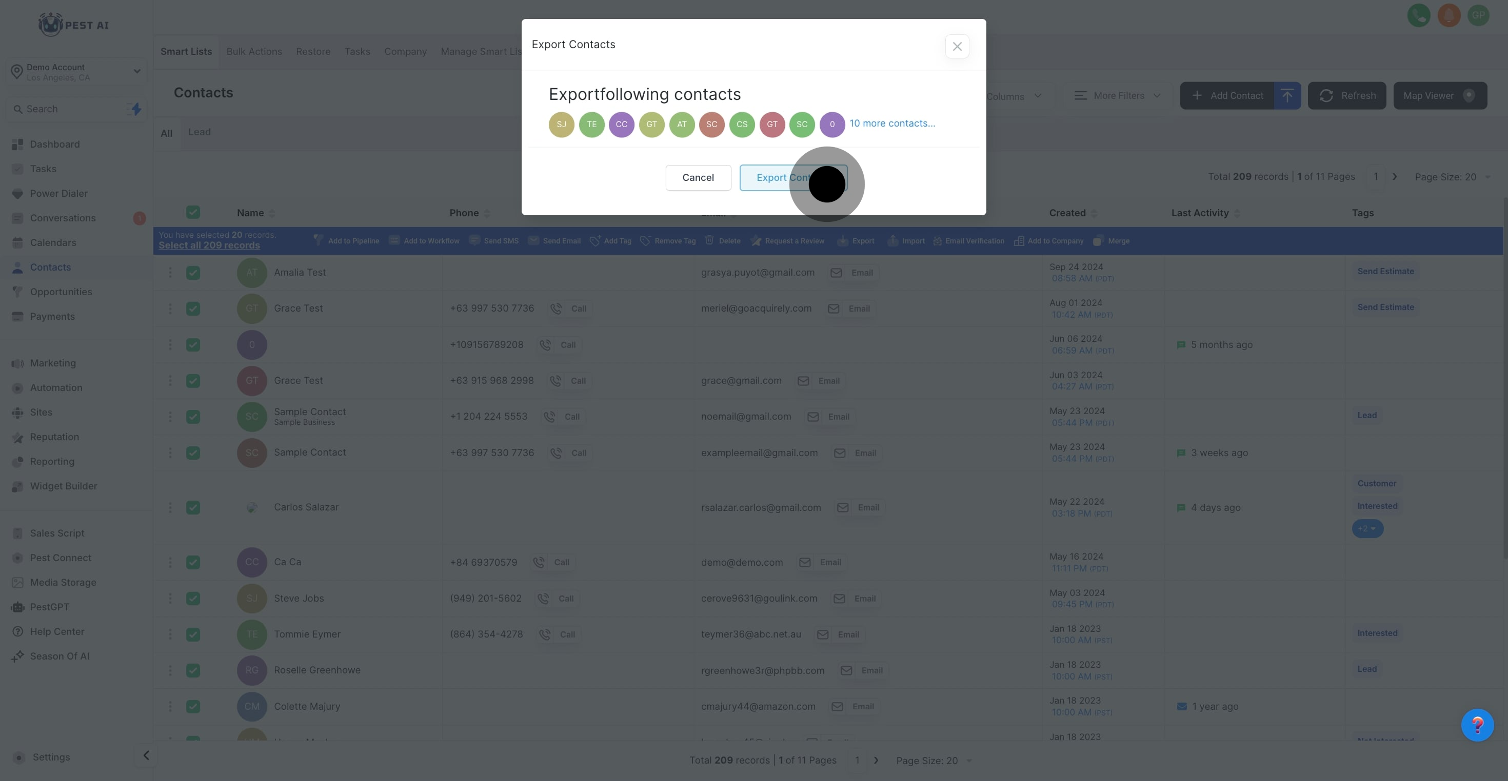 6 Once that's done, click on "Export Contacts".