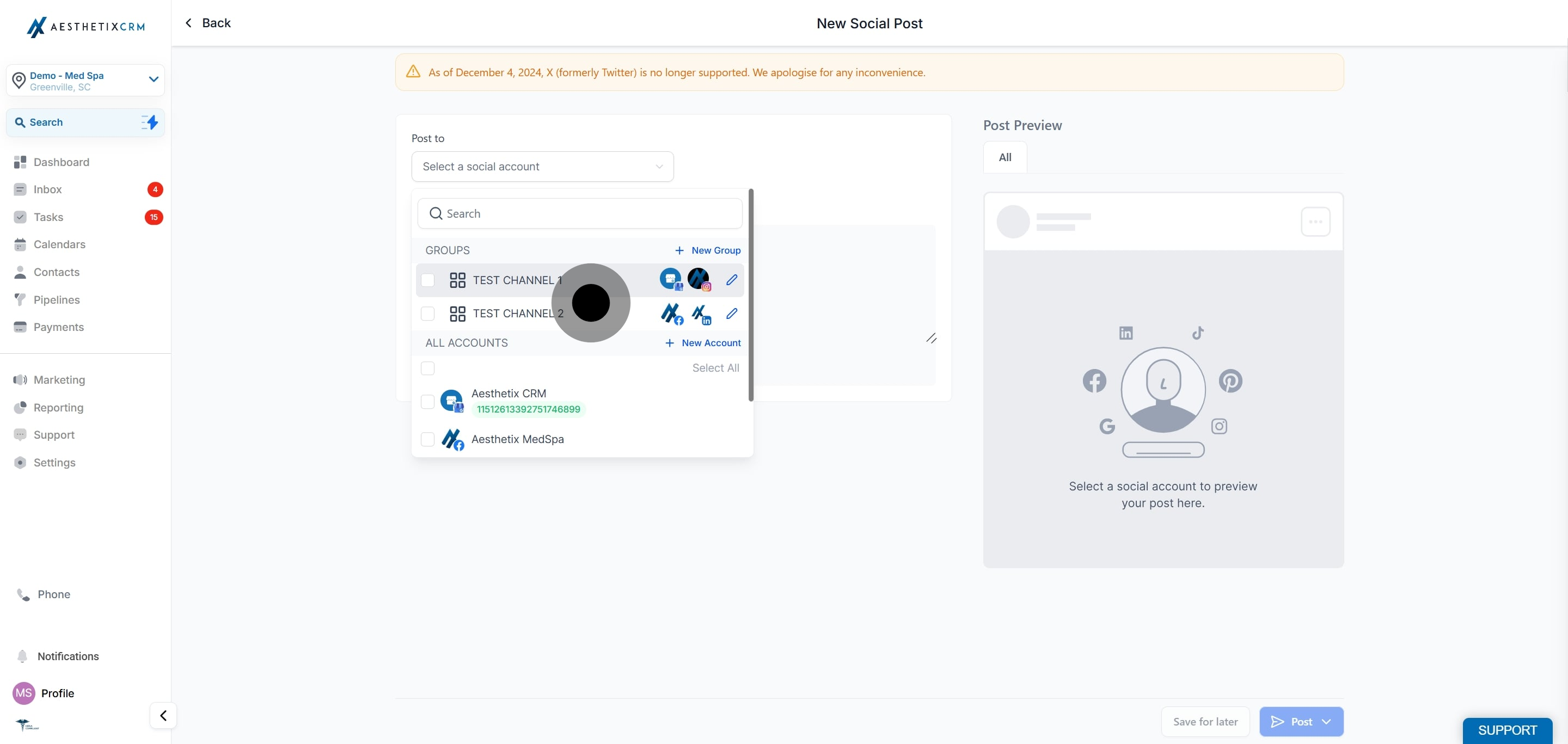5 Then, click on "TEST CHANNEL 1".