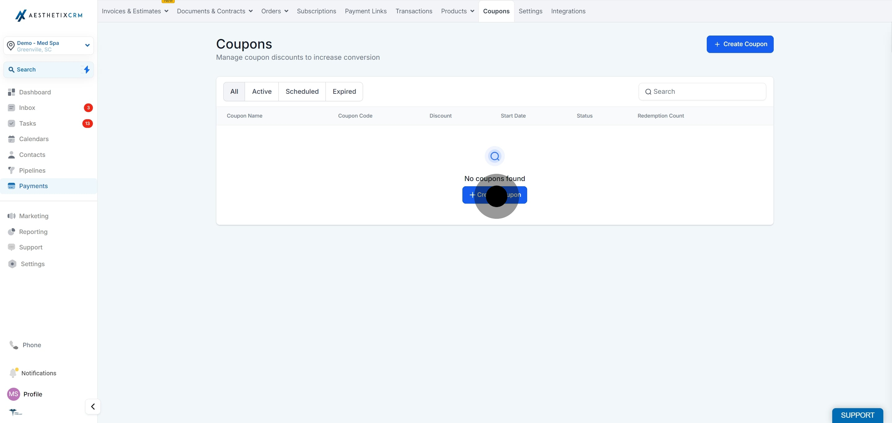 3 Click on "Create Coupon".
