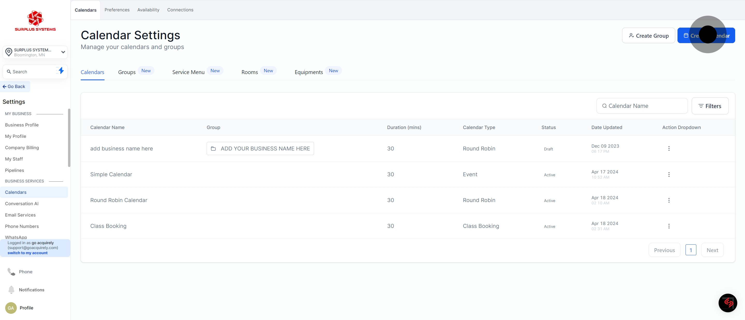 3 Click on "Create Calendar".