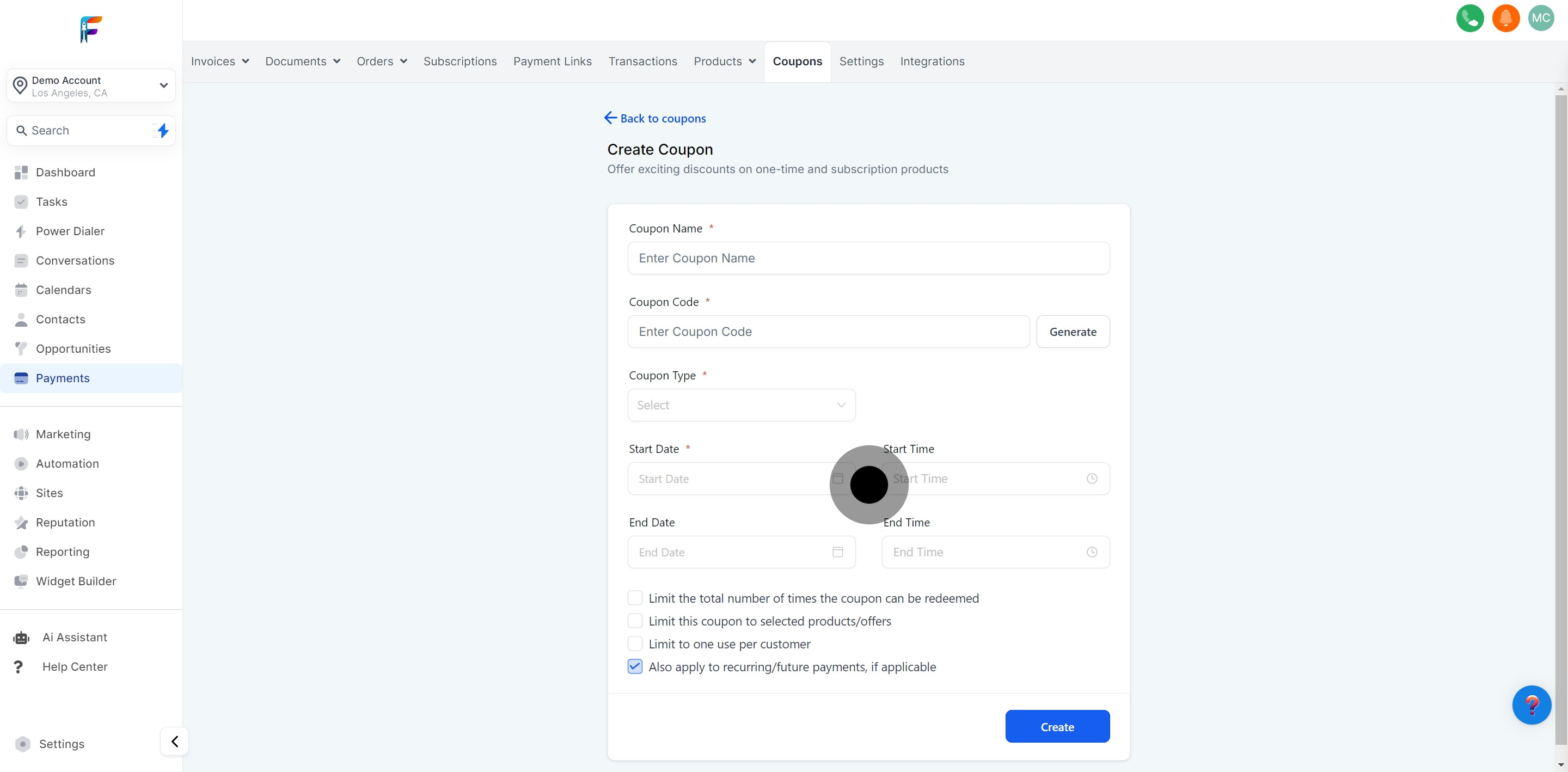 4 Next, click on "Create Coupon".