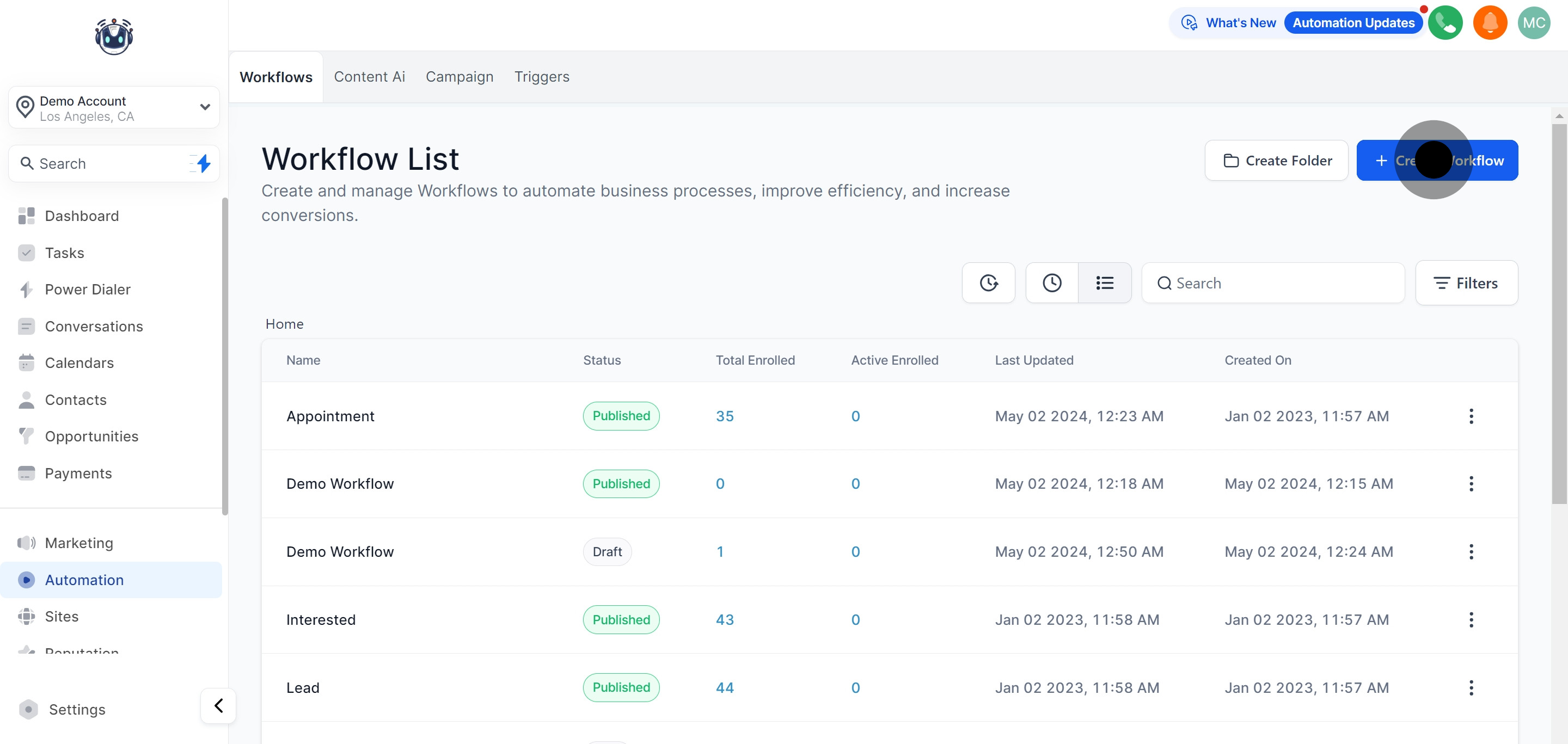 2 Now, click on "Create Workflow".