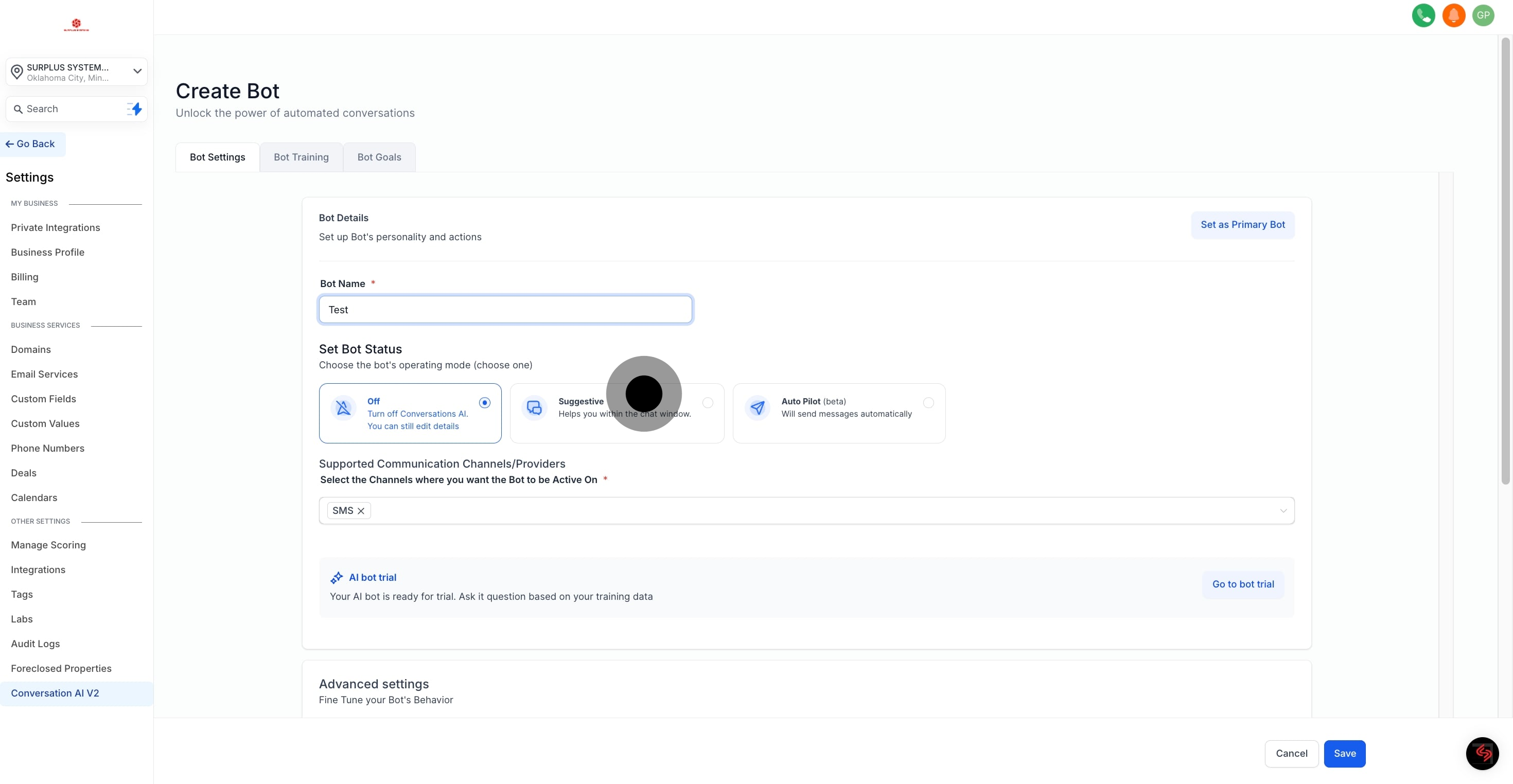 6 Afterwards, click on "Set Bot Status".
