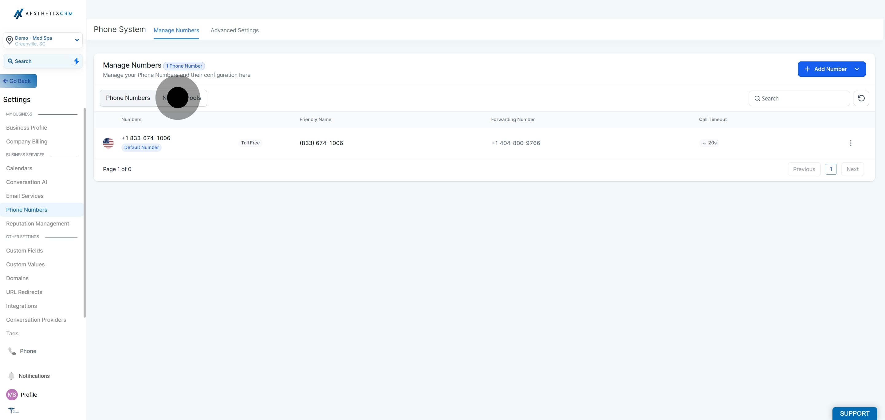 3 Click on "Number Pools".