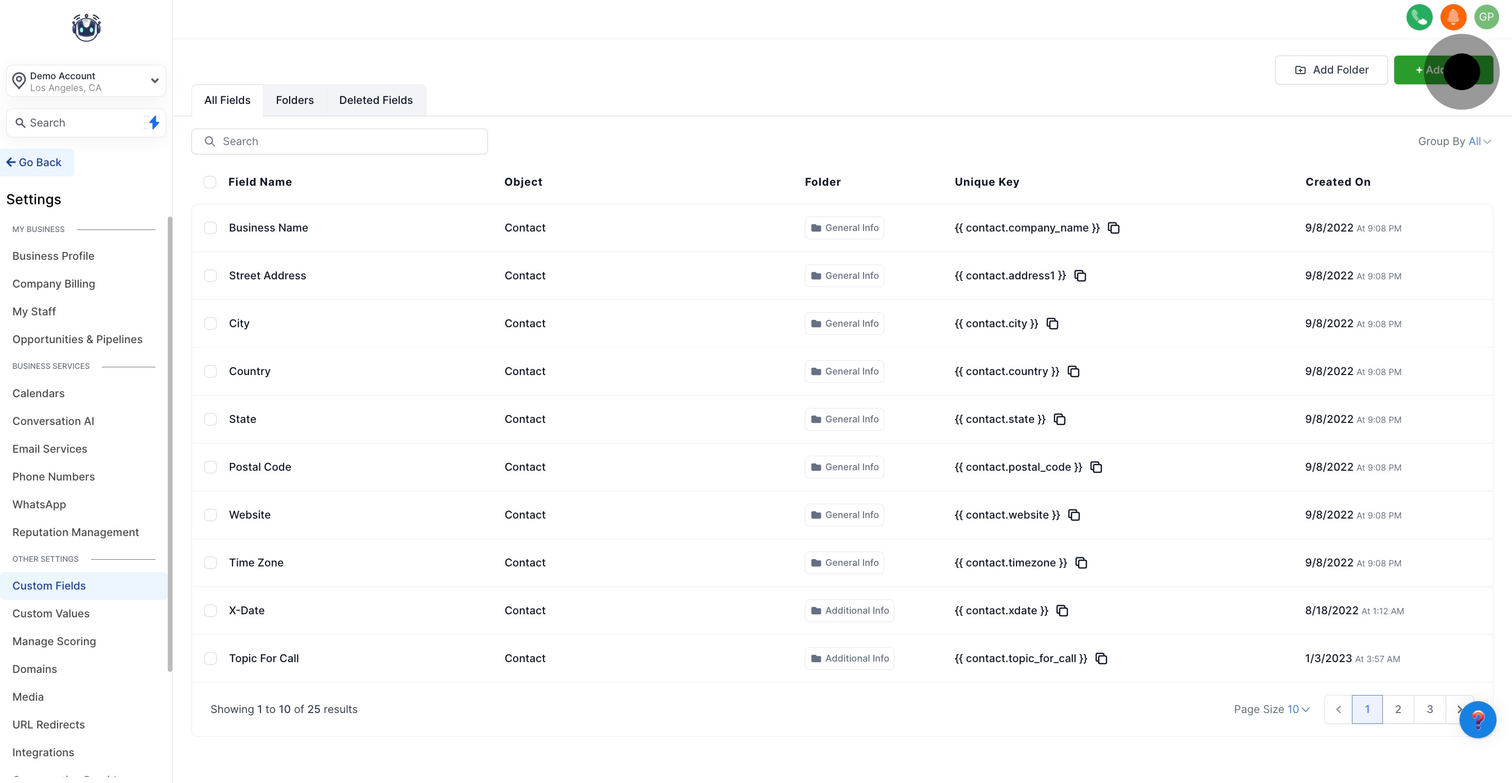 3 Click on "Add Field".
