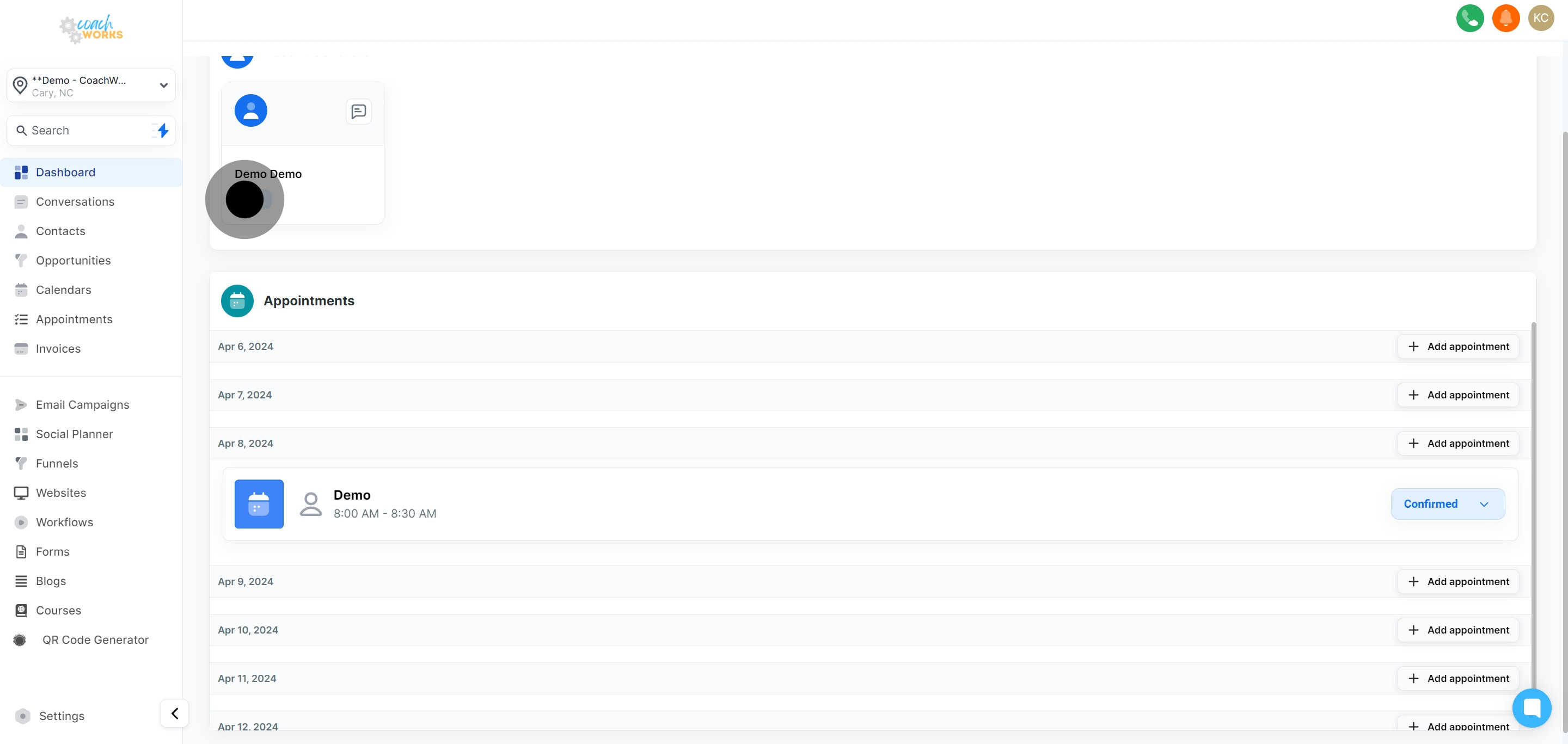 4 Next, click on "Appointments".