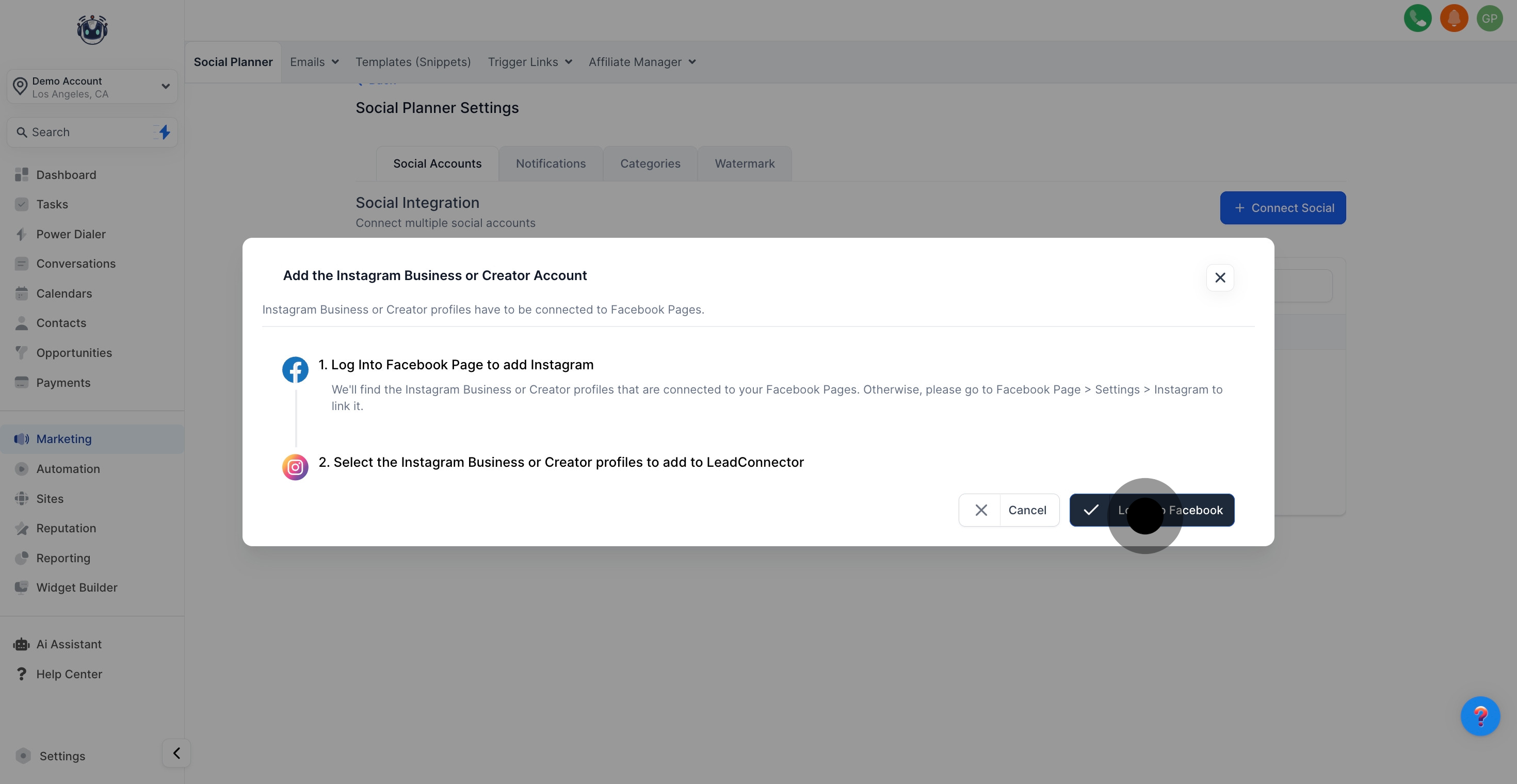 6 Once that's done, click on "Log in to Facebook".