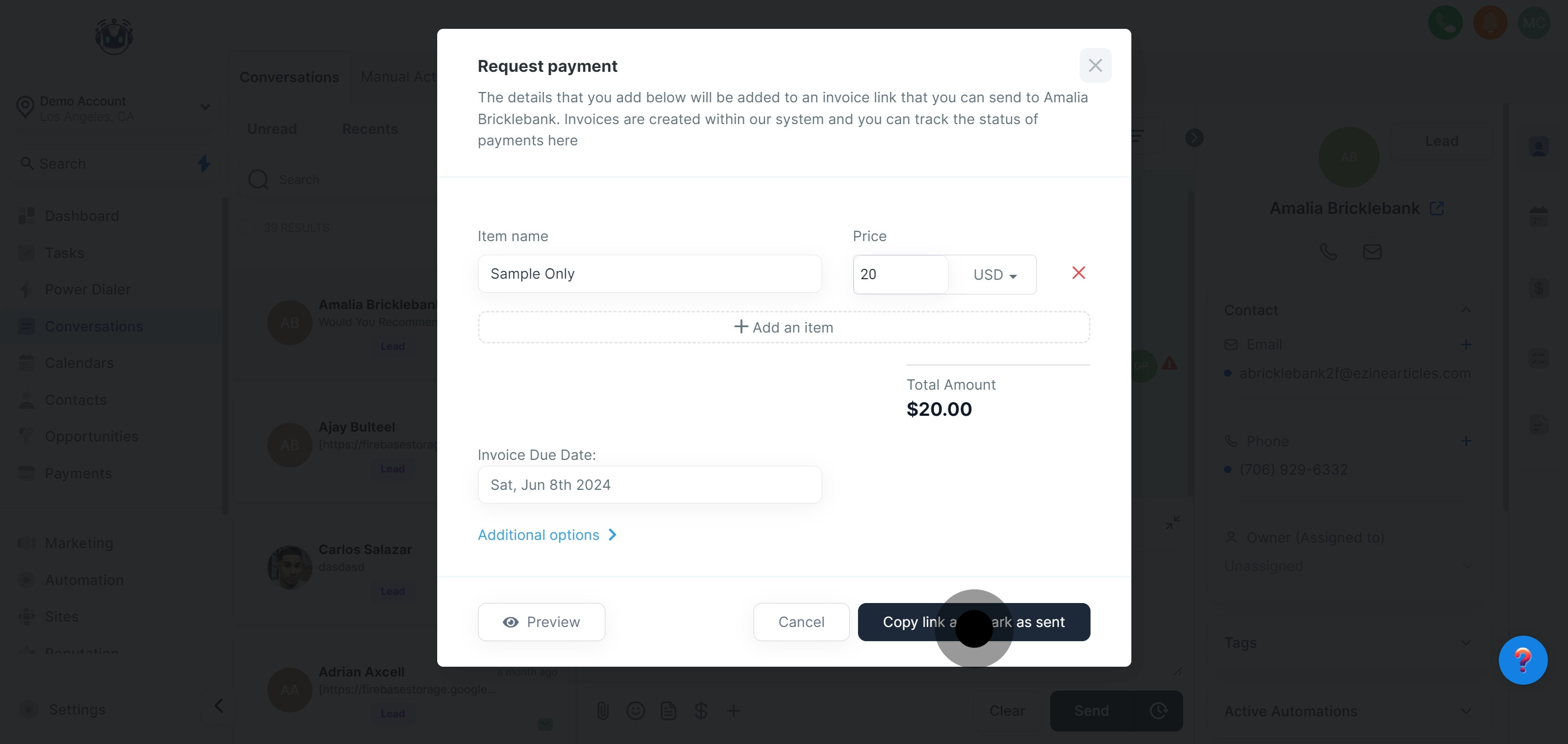 12 Then, click on "Copy link and mark as sent".