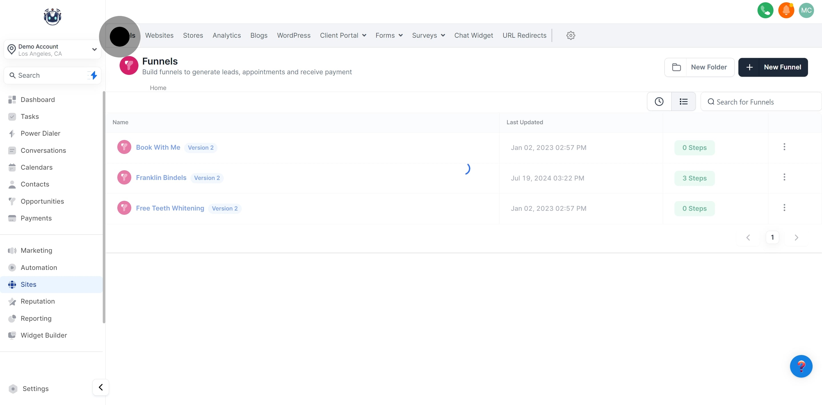 2 Click on "Funnels".