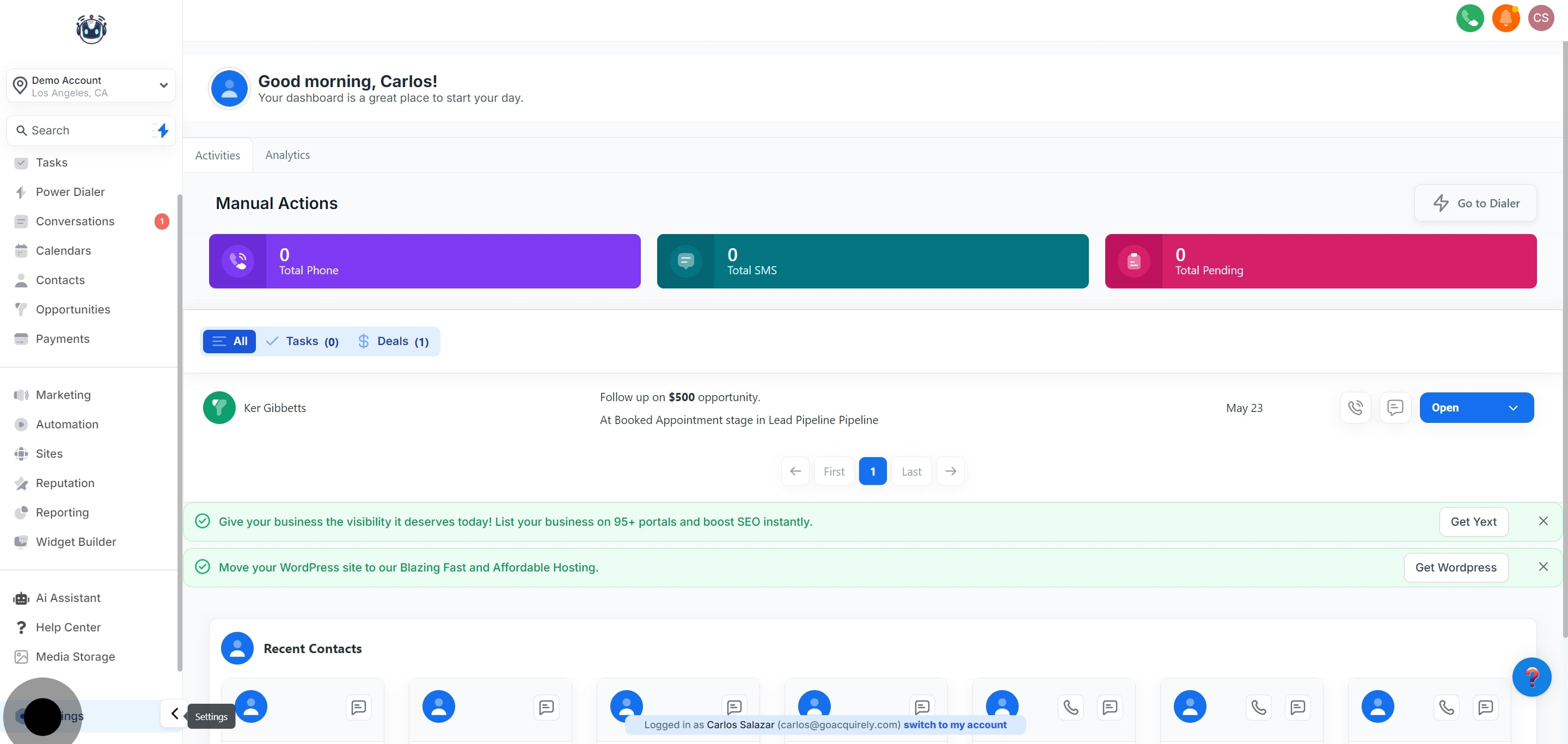 1 Click on "Settings".