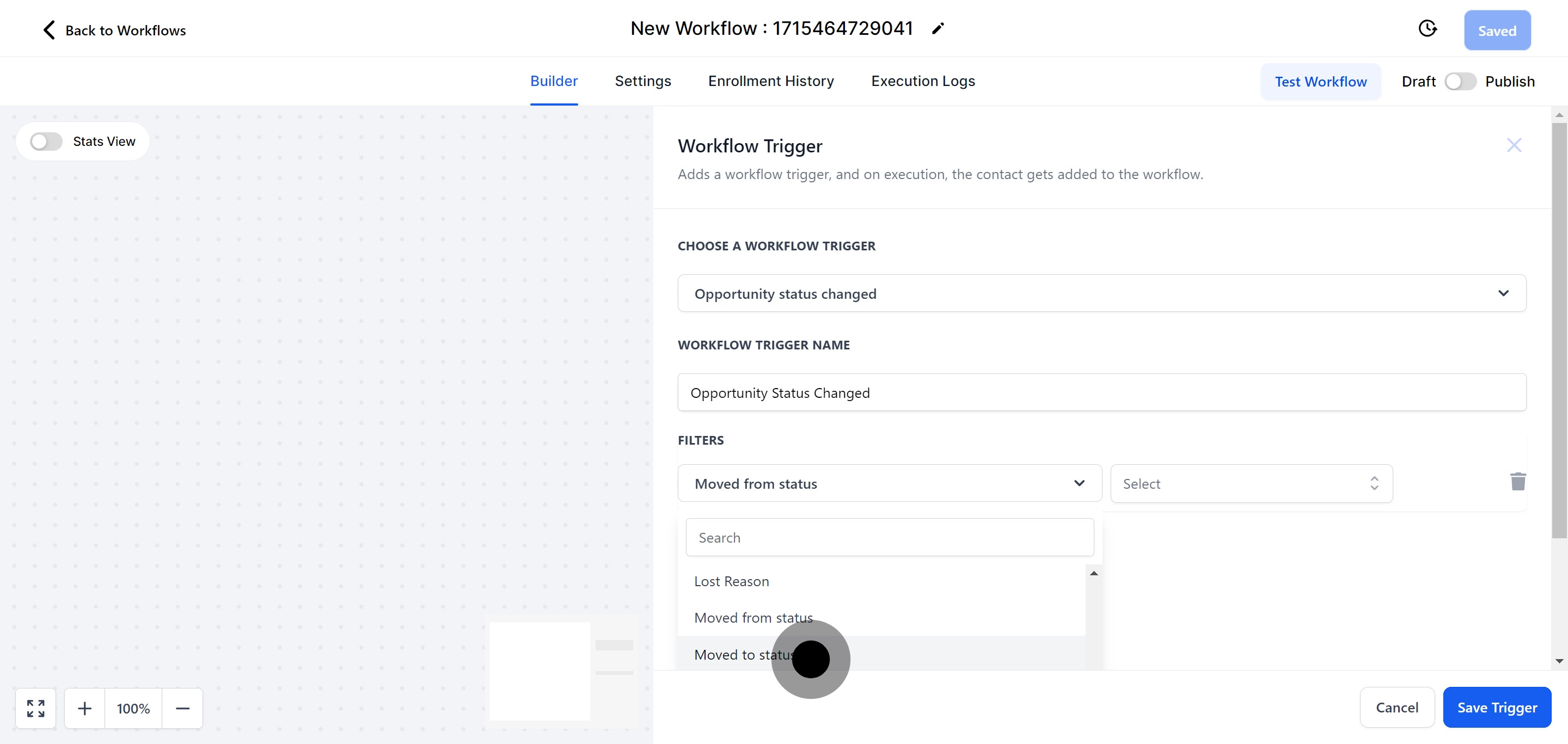 14 Click on "Moved to status".