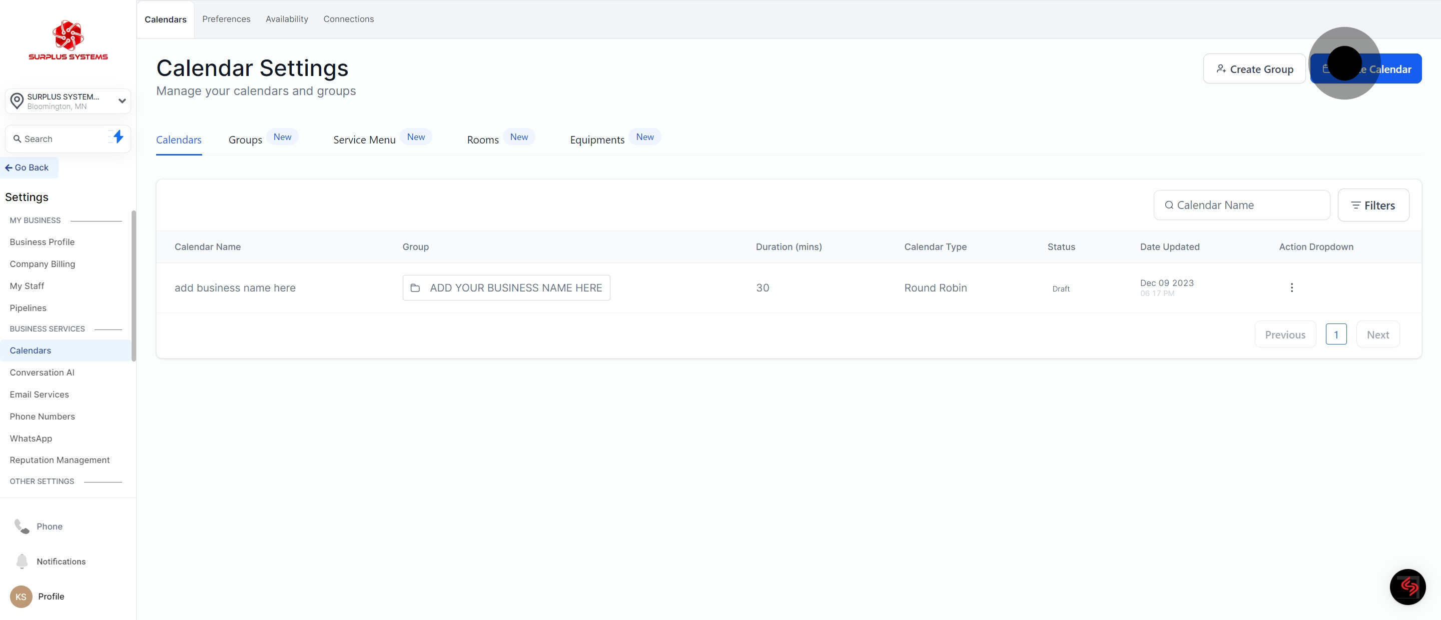 3 Next up, click on "Create Calendar".