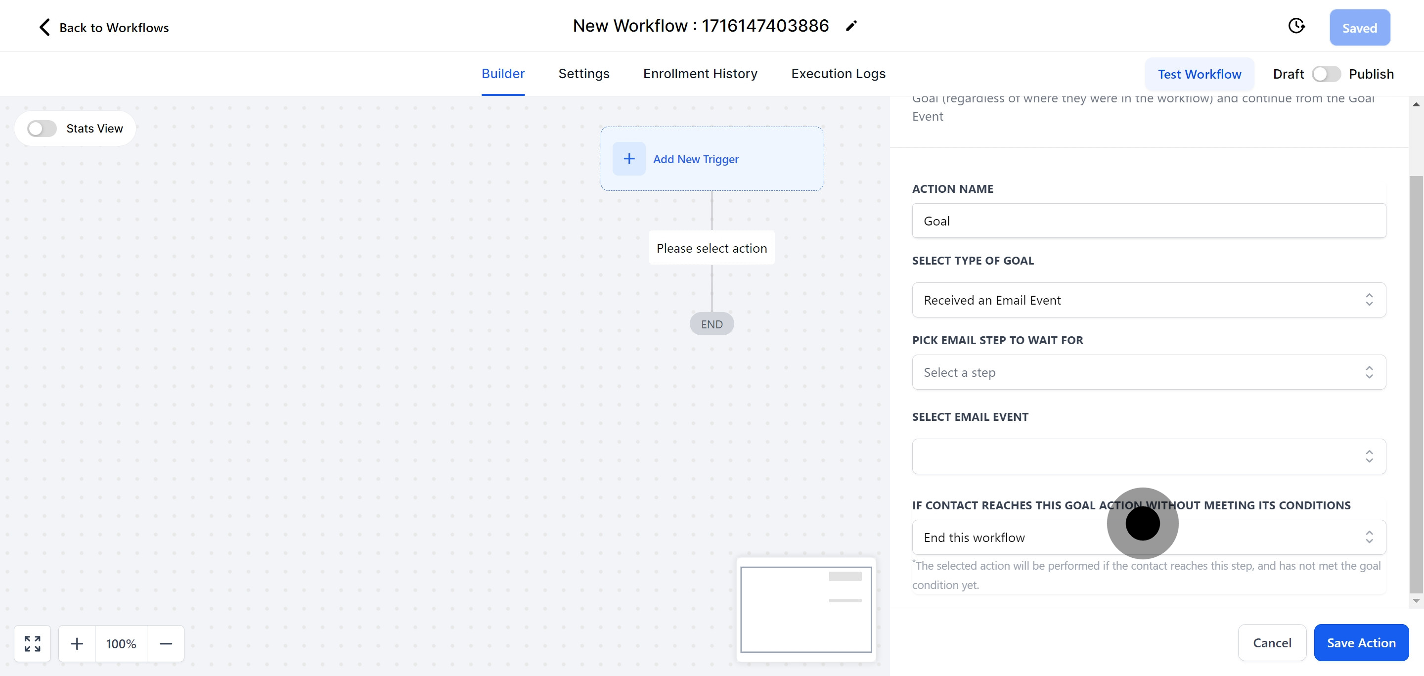 9 Click on "If contact reaches this Goal action without meeting its cond...".