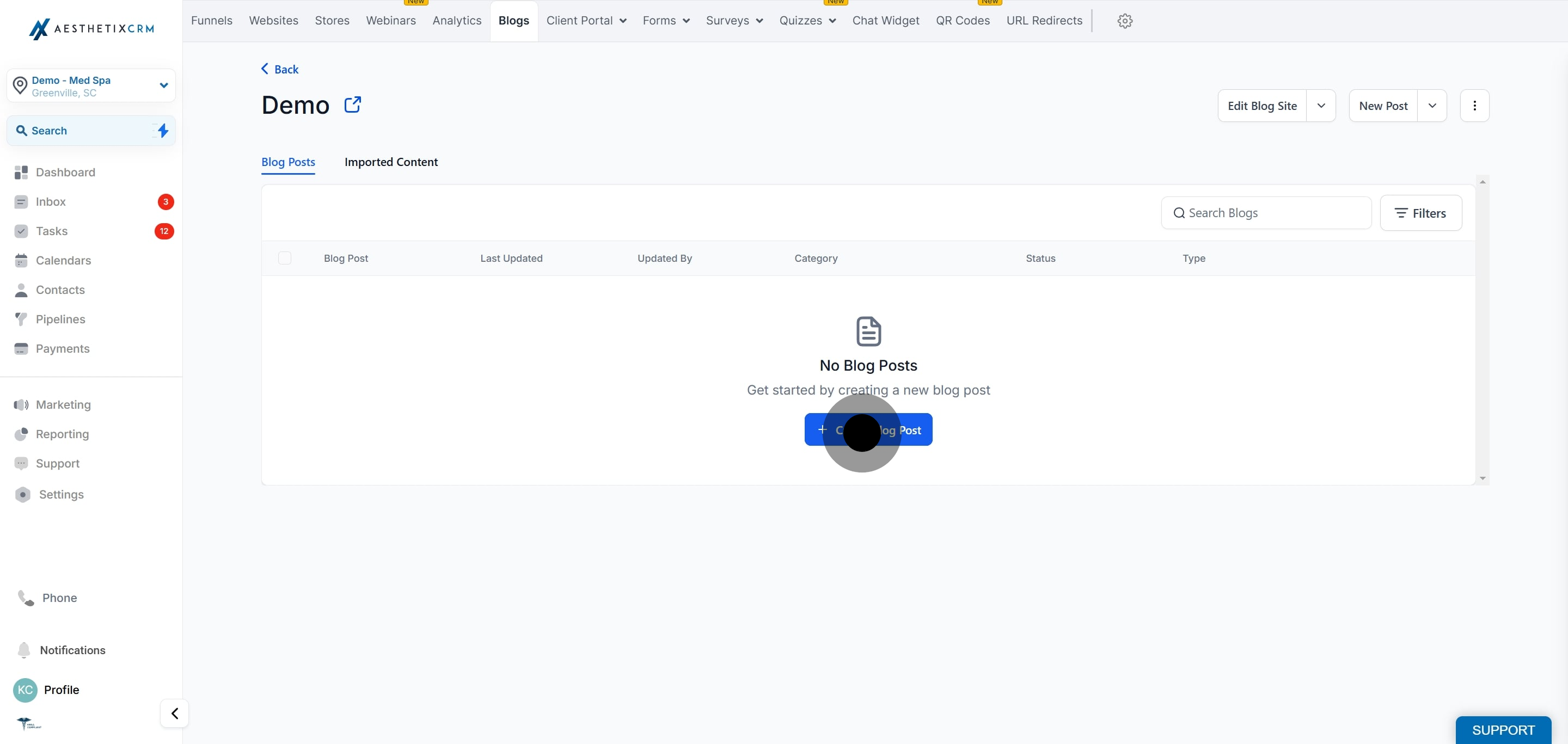 5 Now, click on "Create Blog Post".