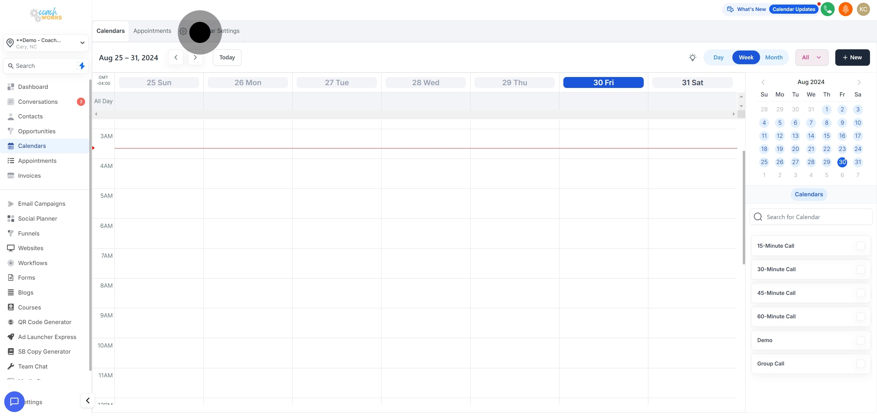2 Click on "Calendar Settings".