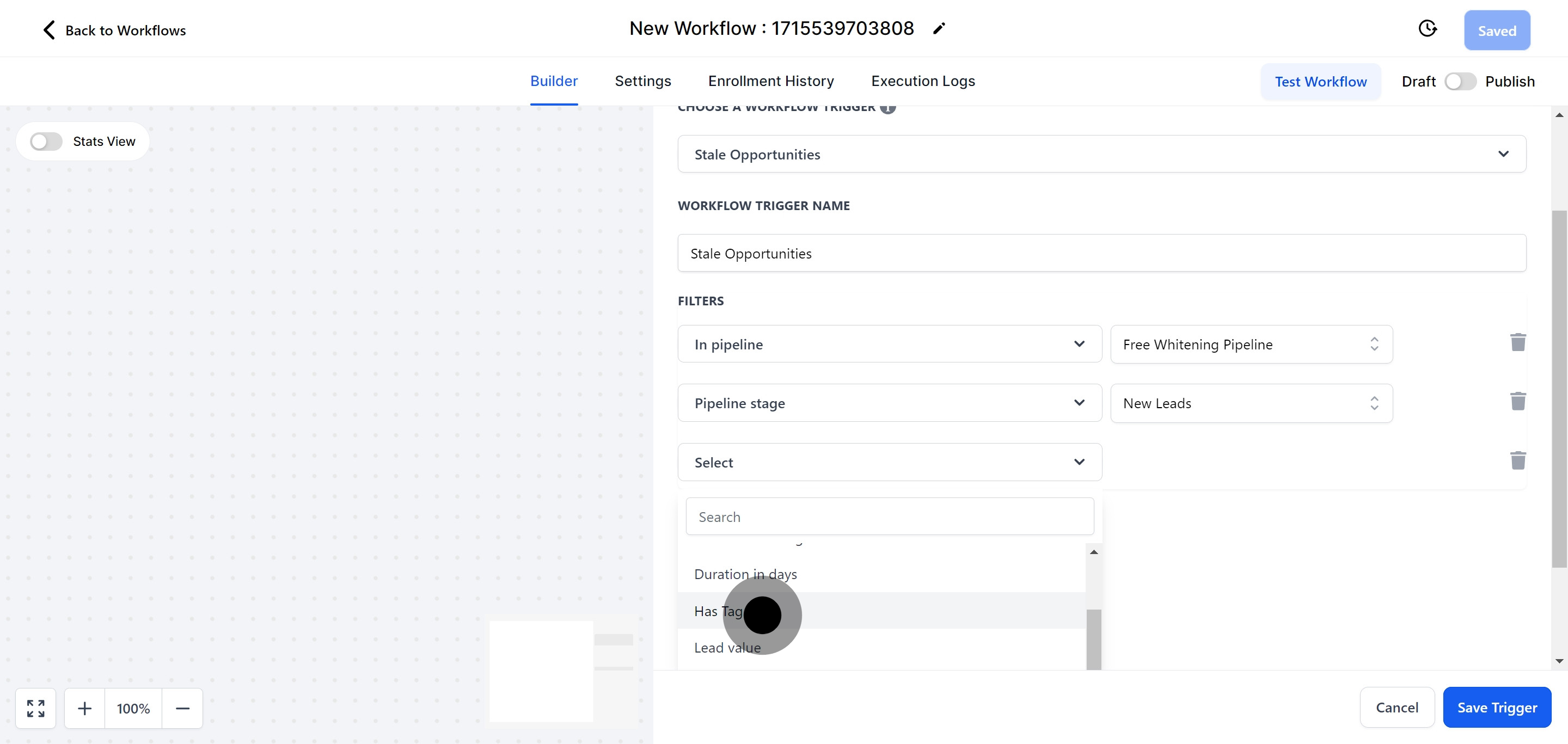 12 After, click on "Has Tag".
