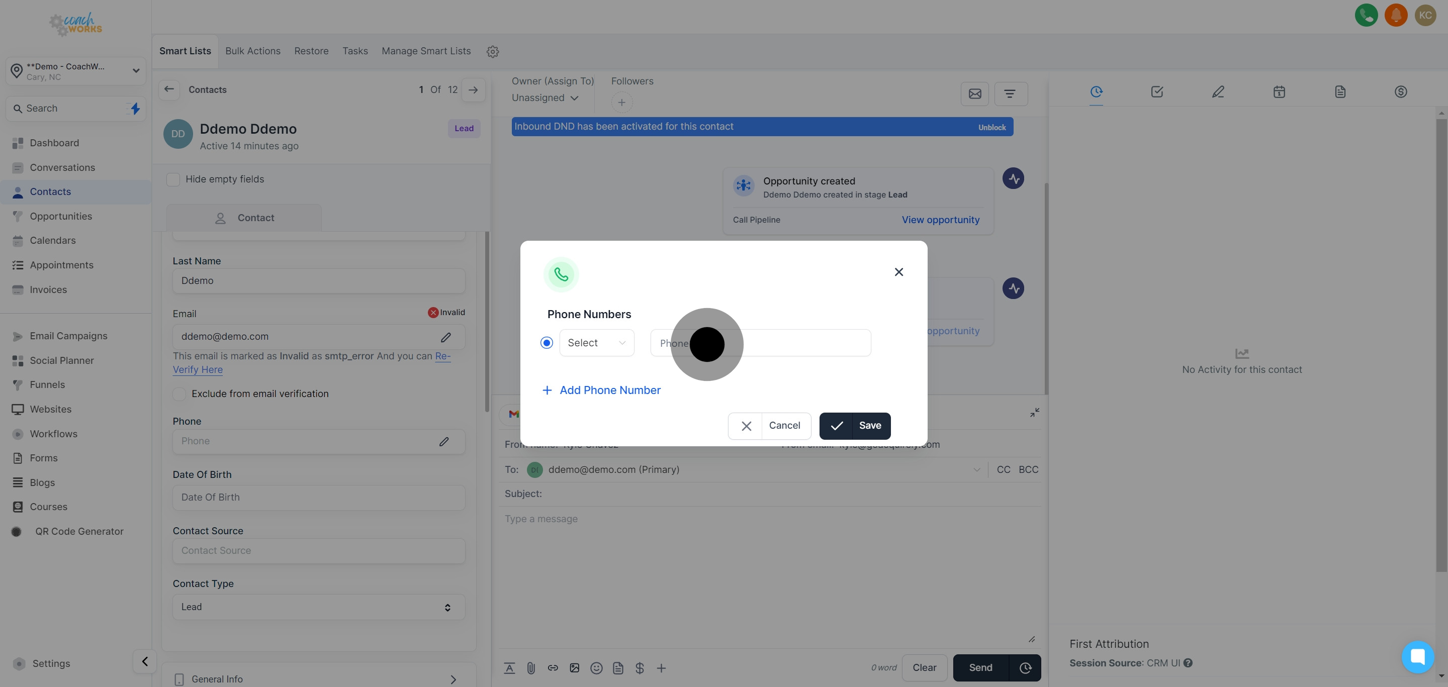 4 Click on "Add Phone Number".