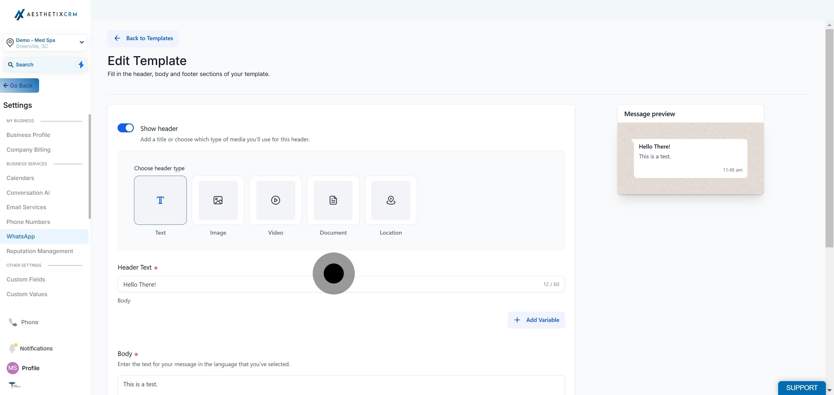 6 Next up, click on "Choose header type".