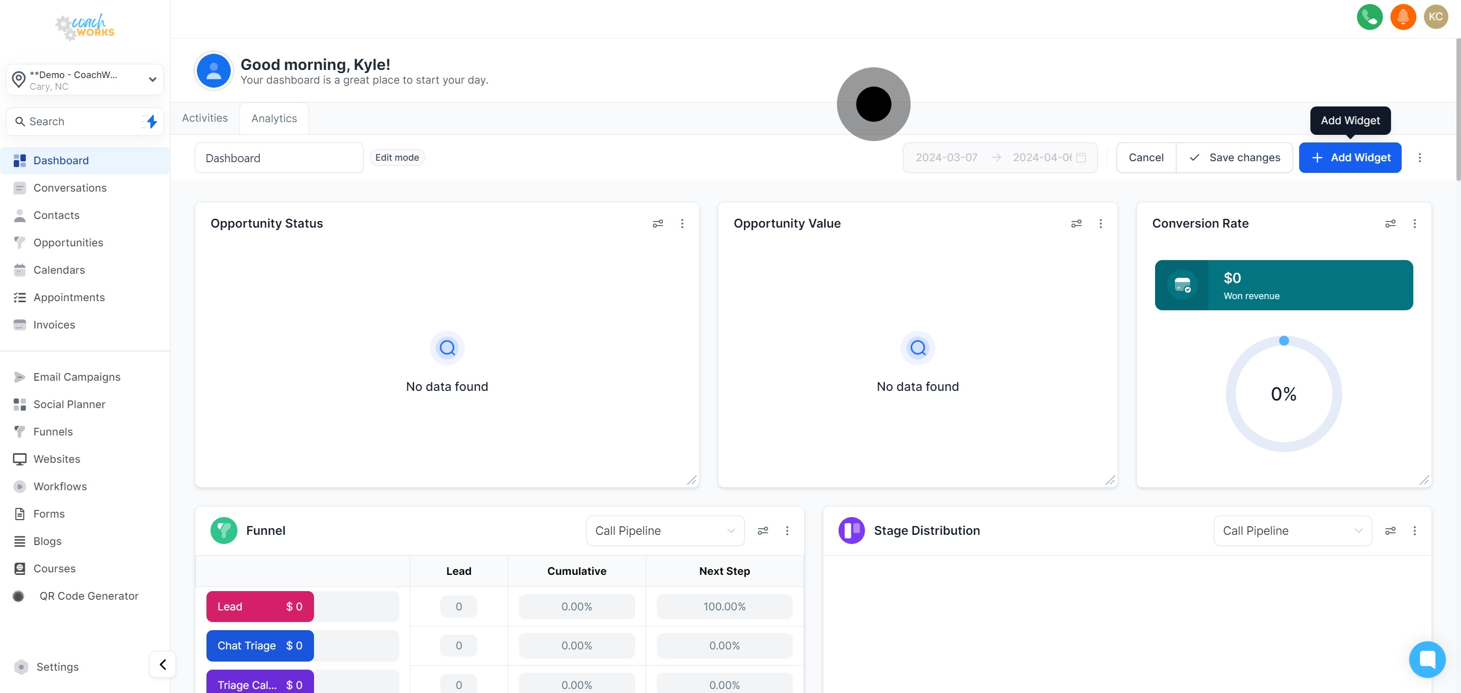 7 Click on "Add Widget".