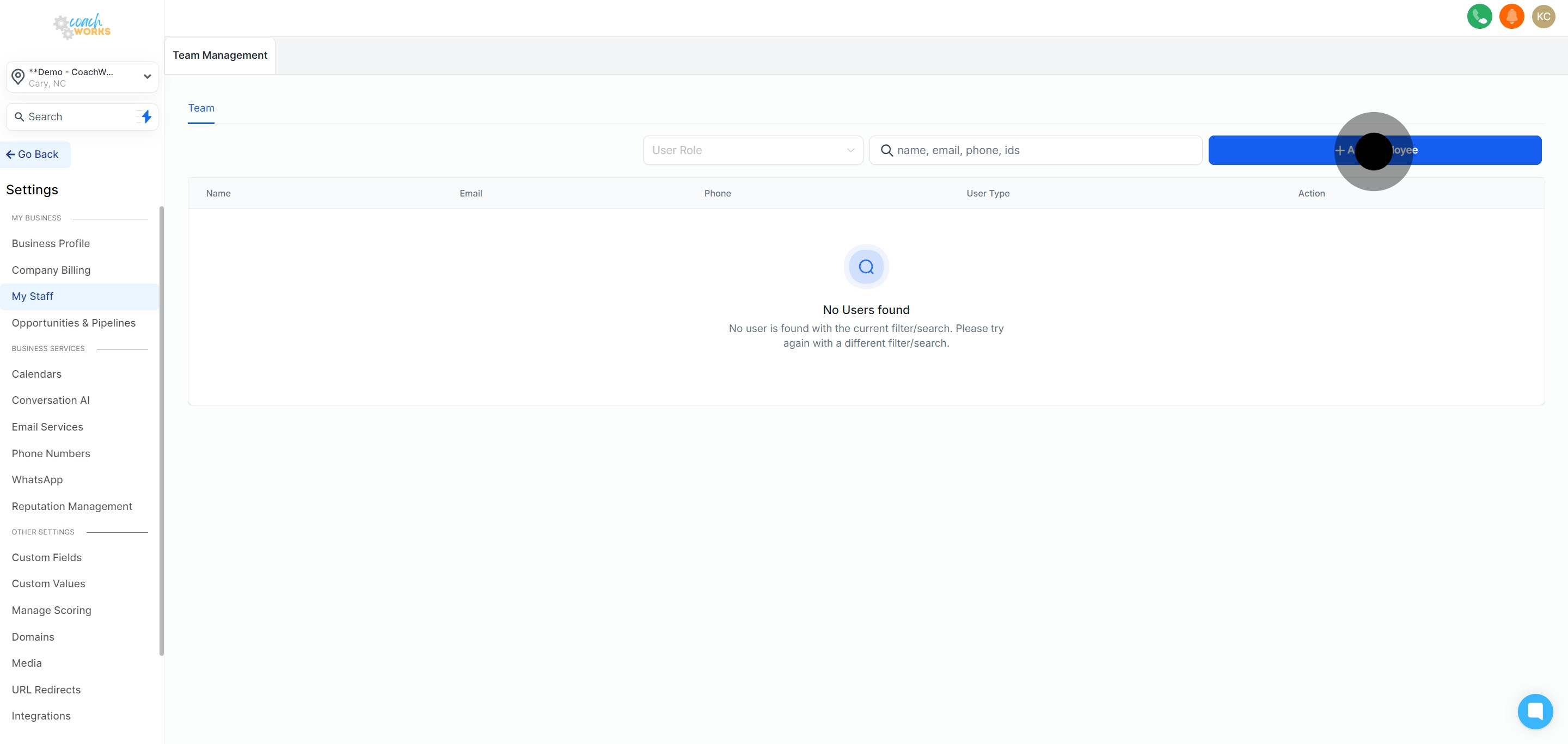 3 Next, click on "Add Employee".