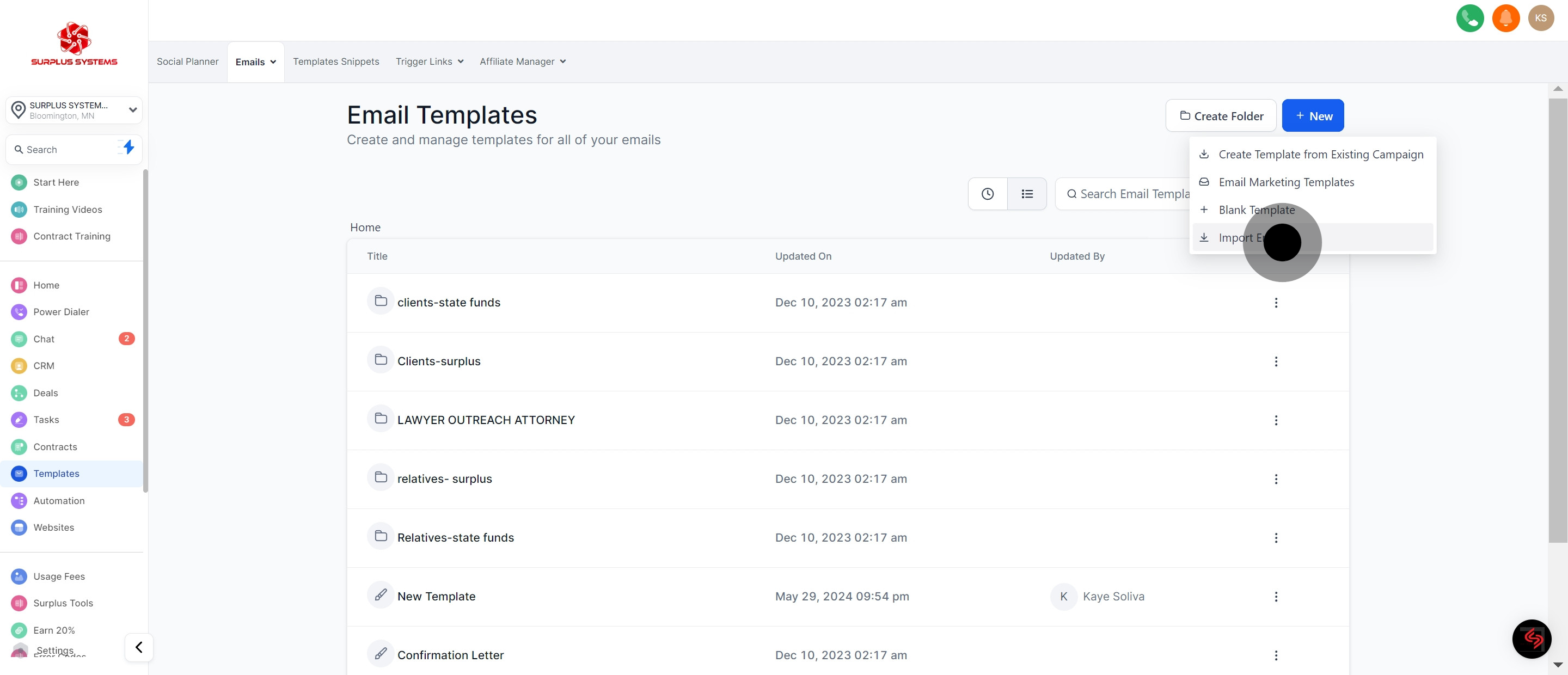 4 Click on "Import Email".