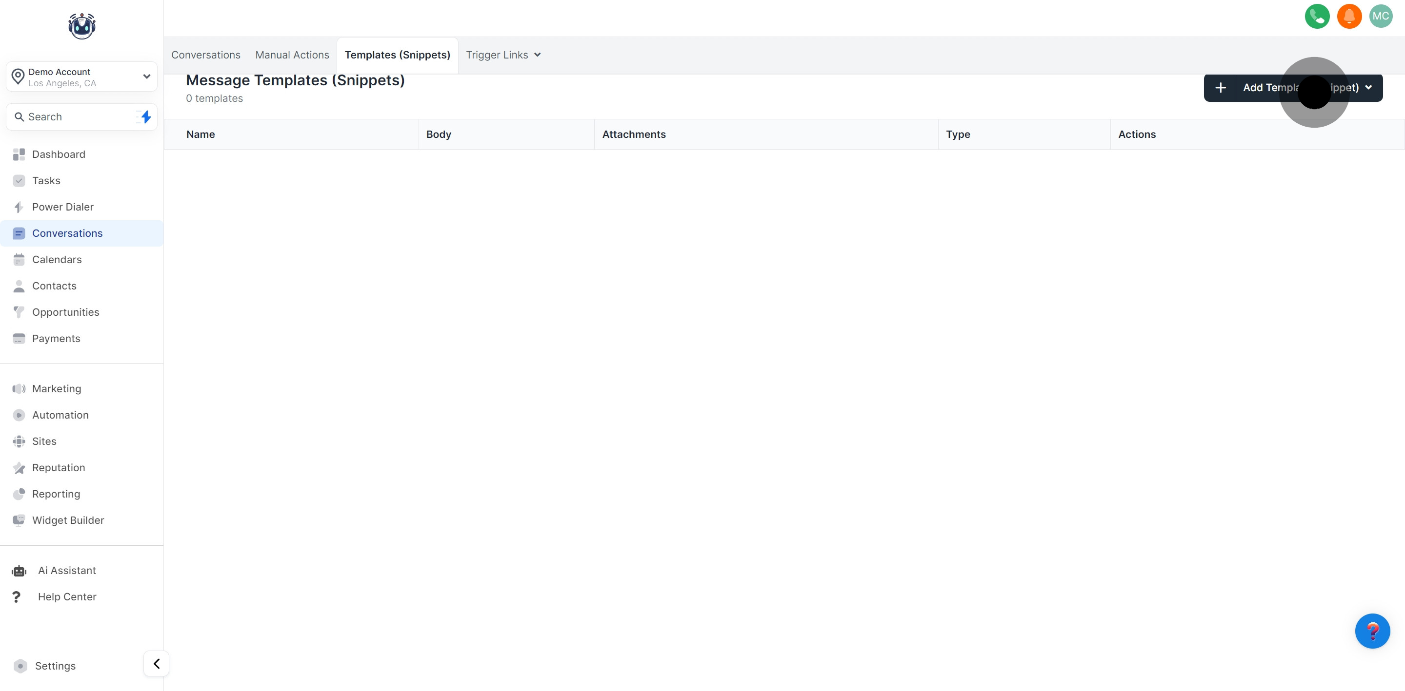 3 Click on "Add Template (Snippet)".