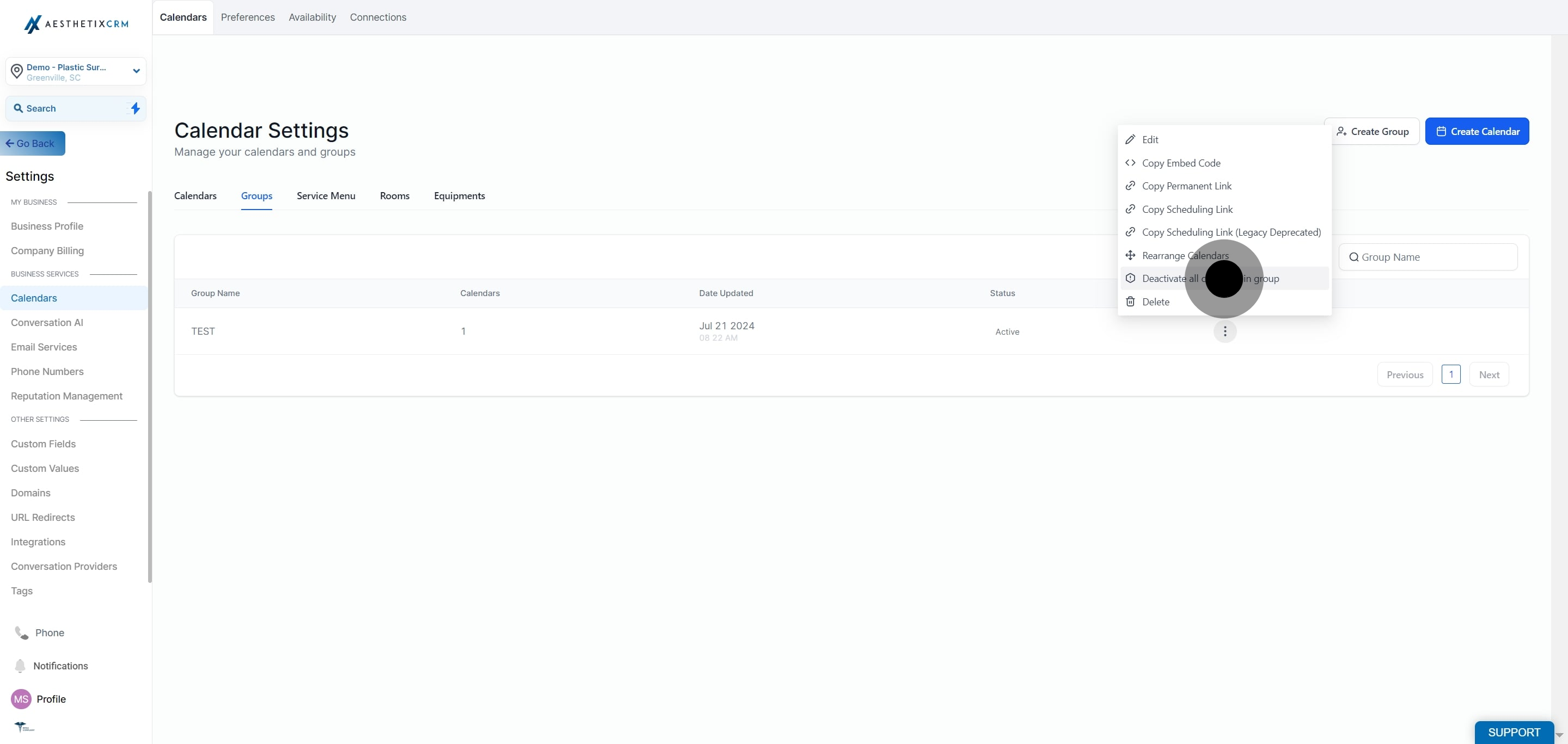 5 Click on "Deactivate all calendars in group".