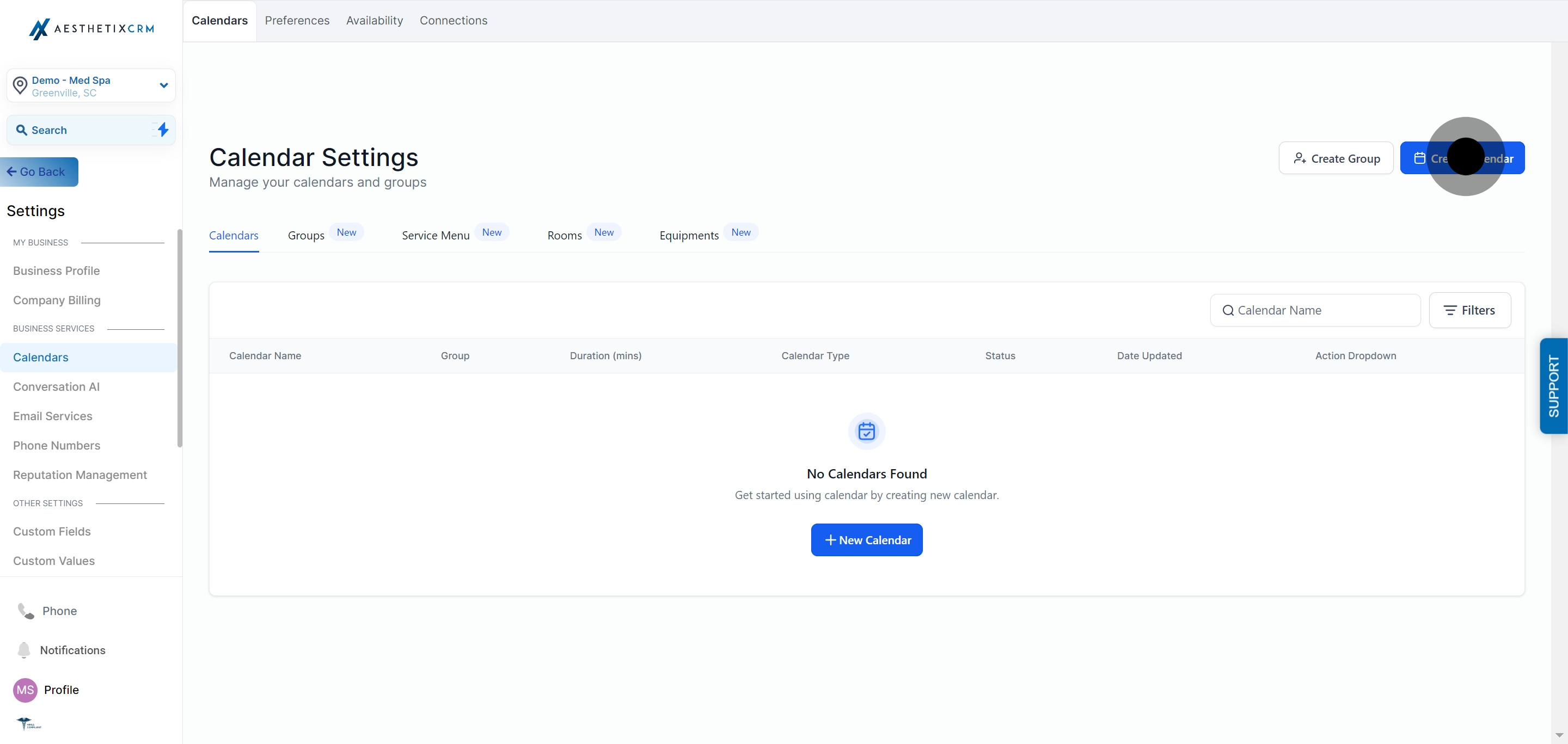 3 Click on "Create Calendar".