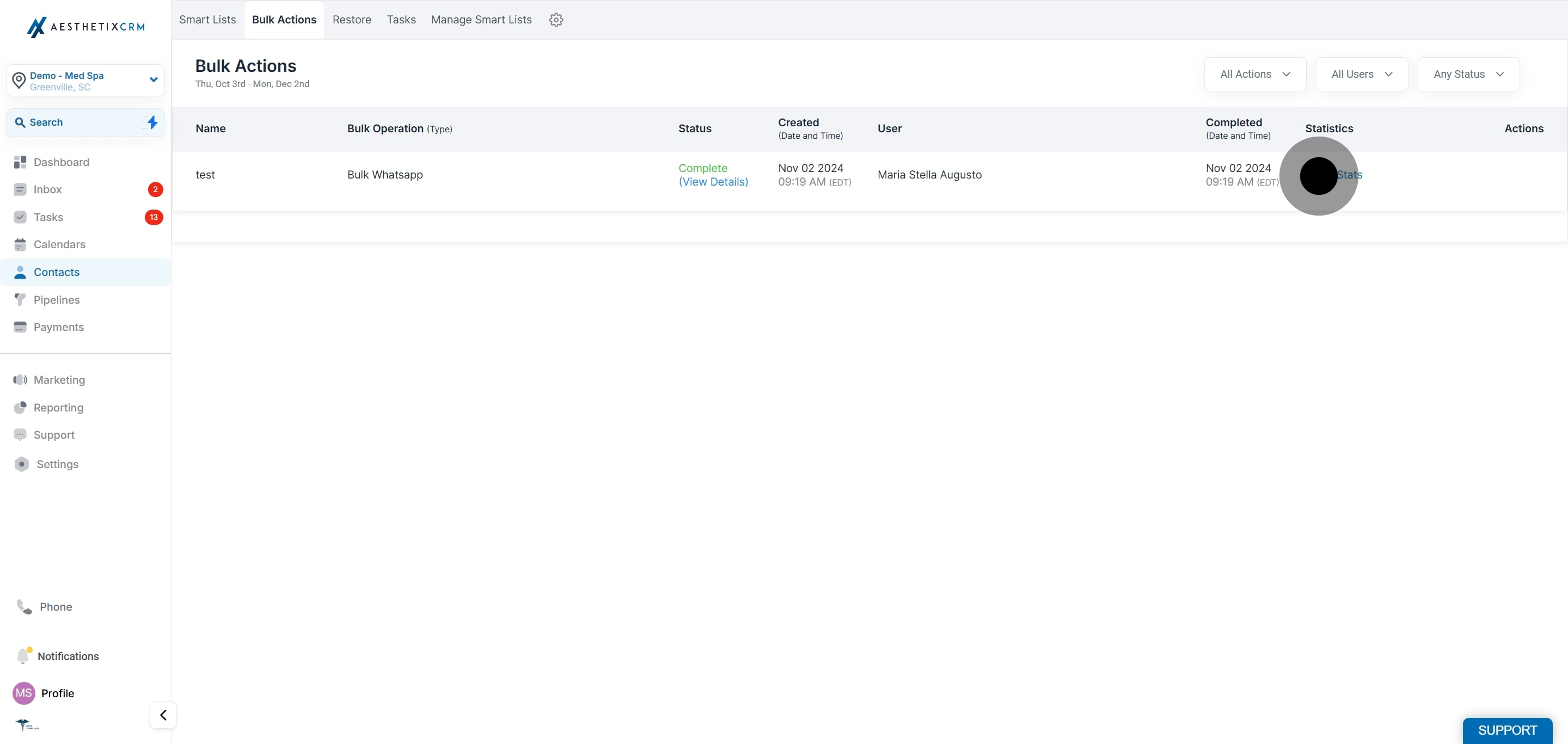 9 Next, click on "Show Stats".