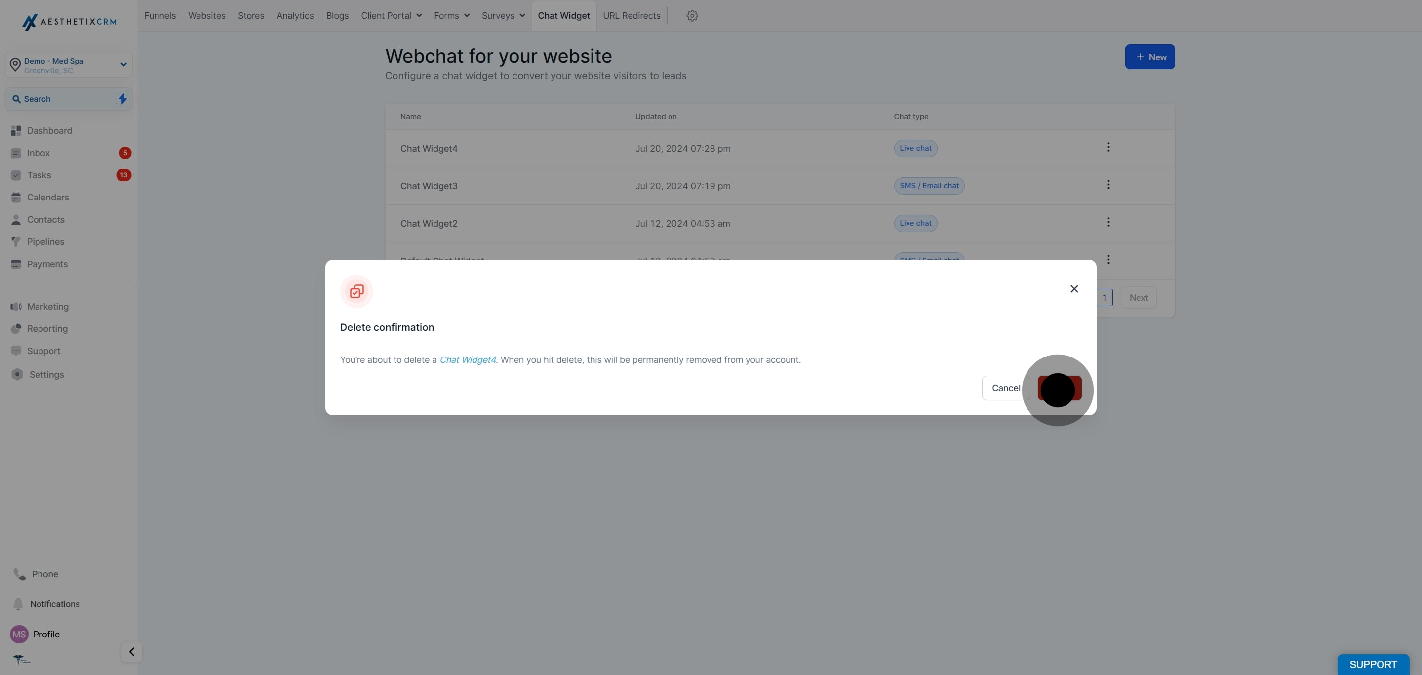 5 Click on "Delete".