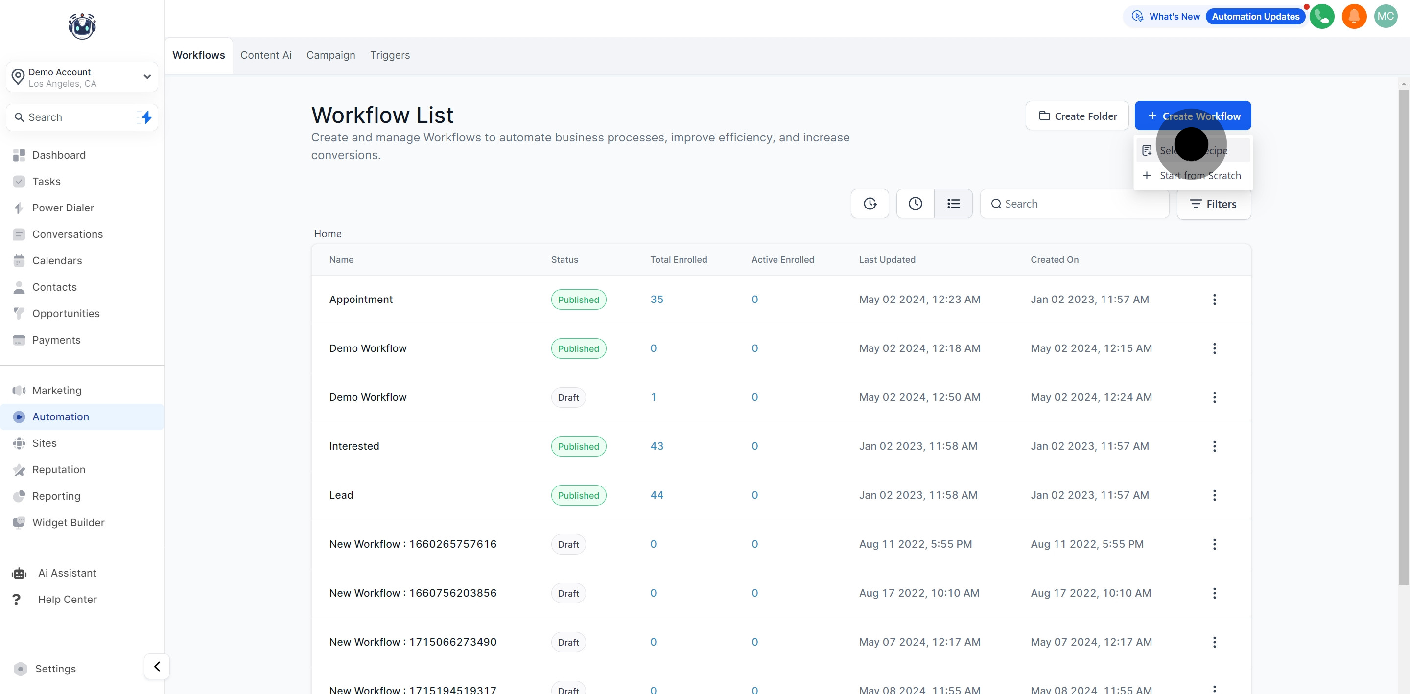 3 Click on "Select a Recipe".