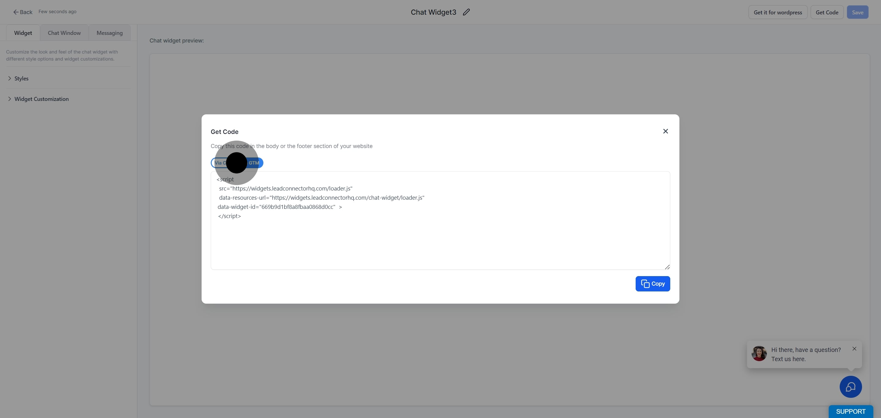 9 Following that, click on "Via Code".