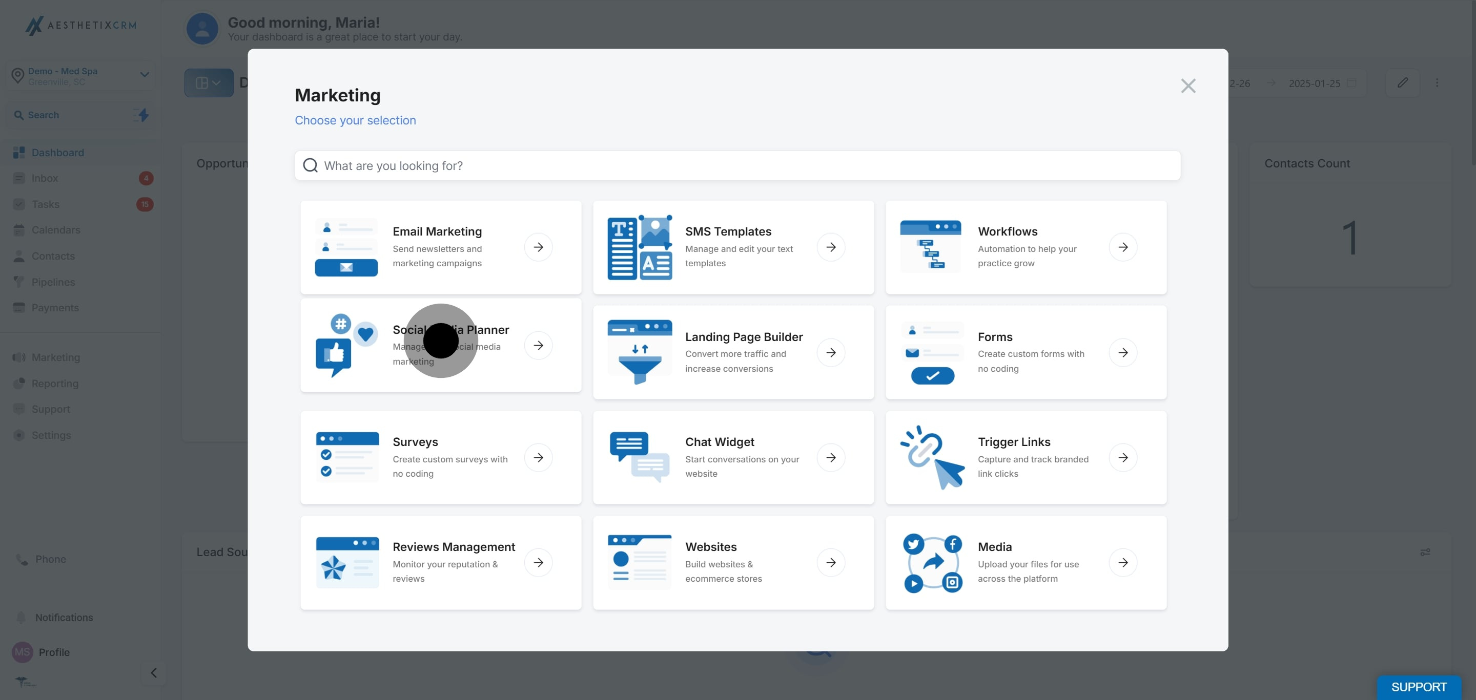 2 Once that's done, click on "Manage your social media marketing".