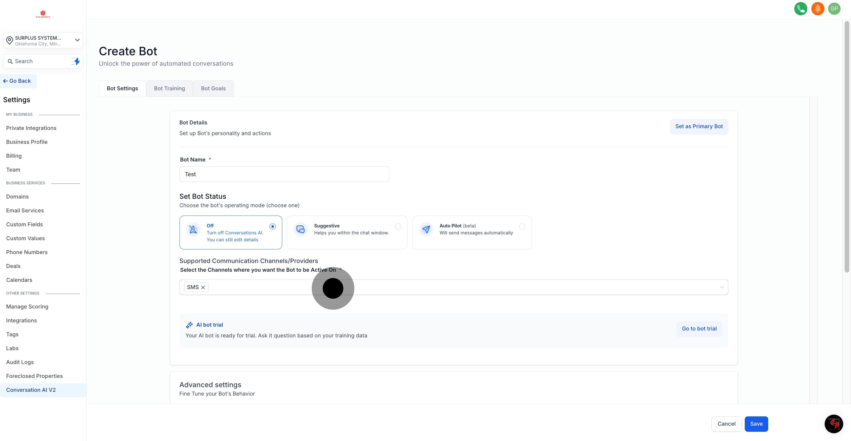 7 Now, click on "Bot Name".