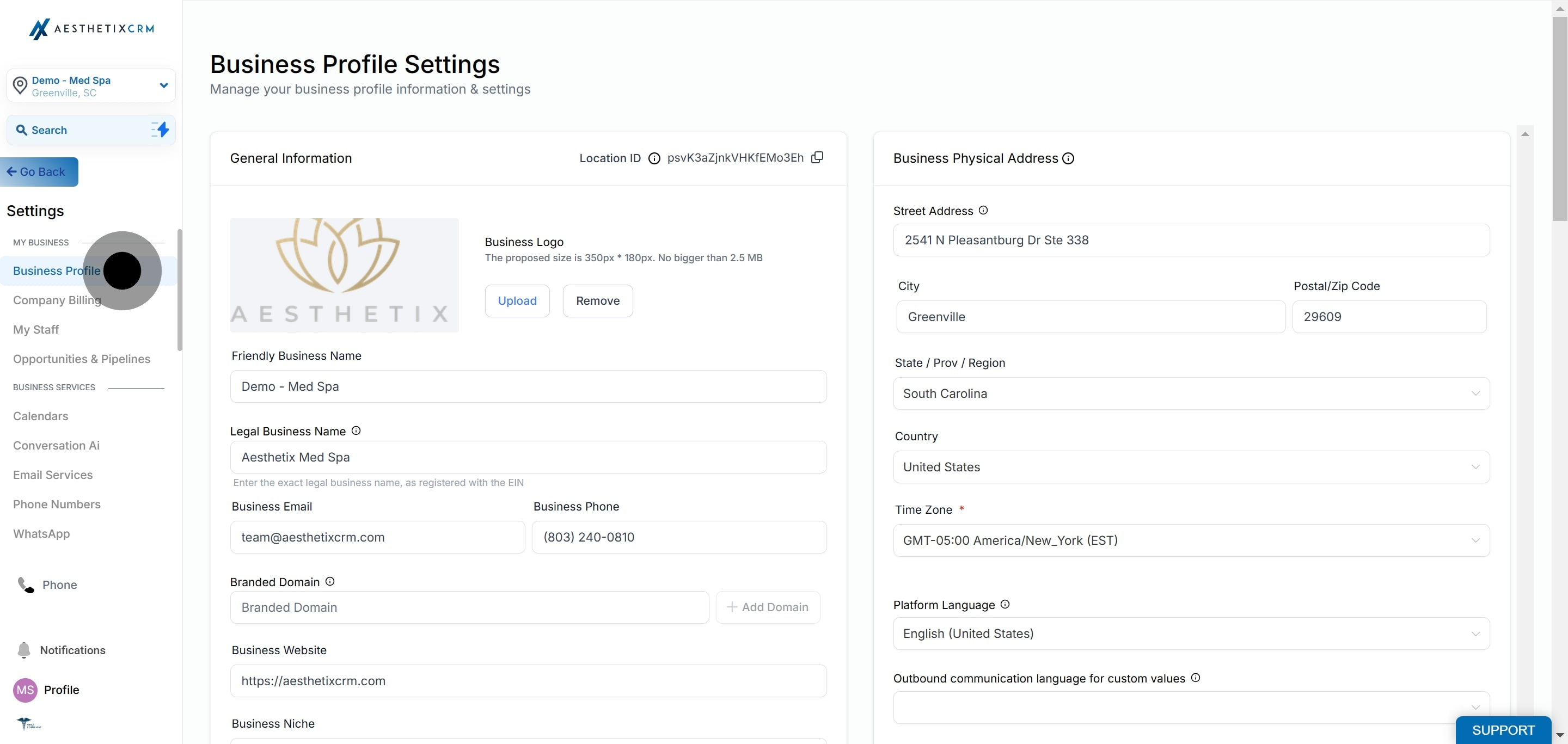 2 Click on "Business Profile".