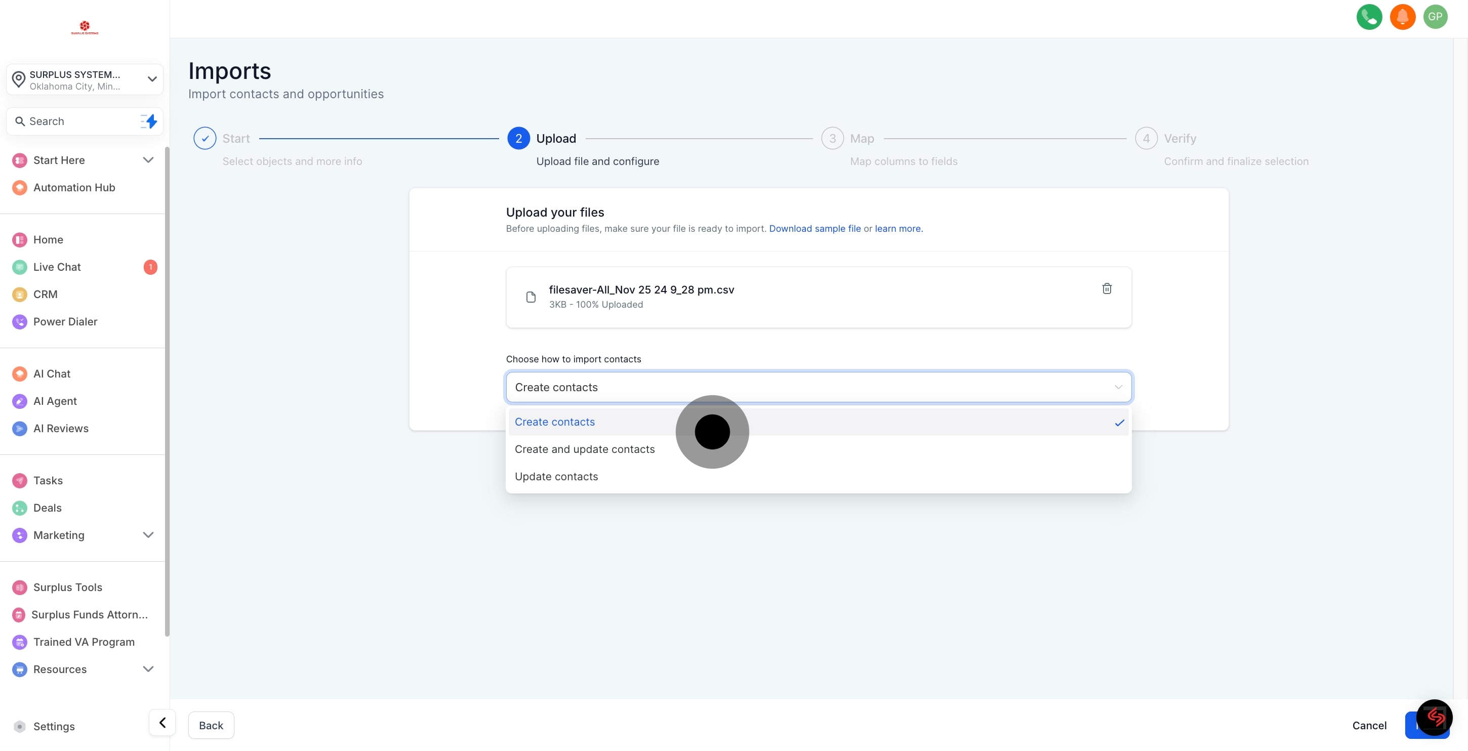 6 Click on "Create contacts".