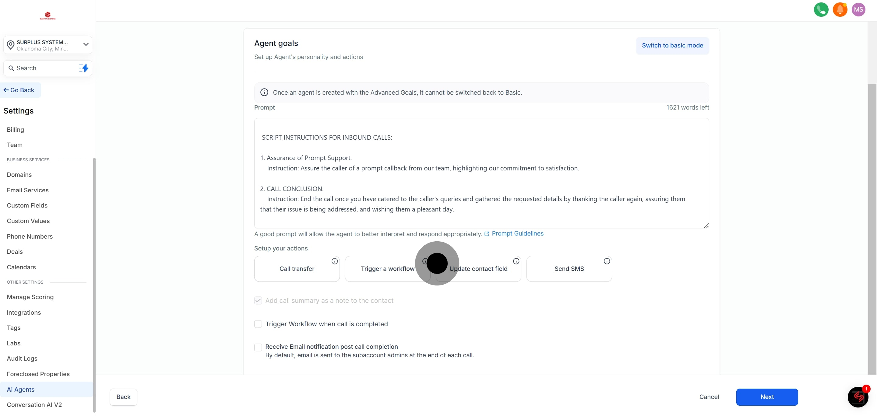 8 Click on "Call transfer".