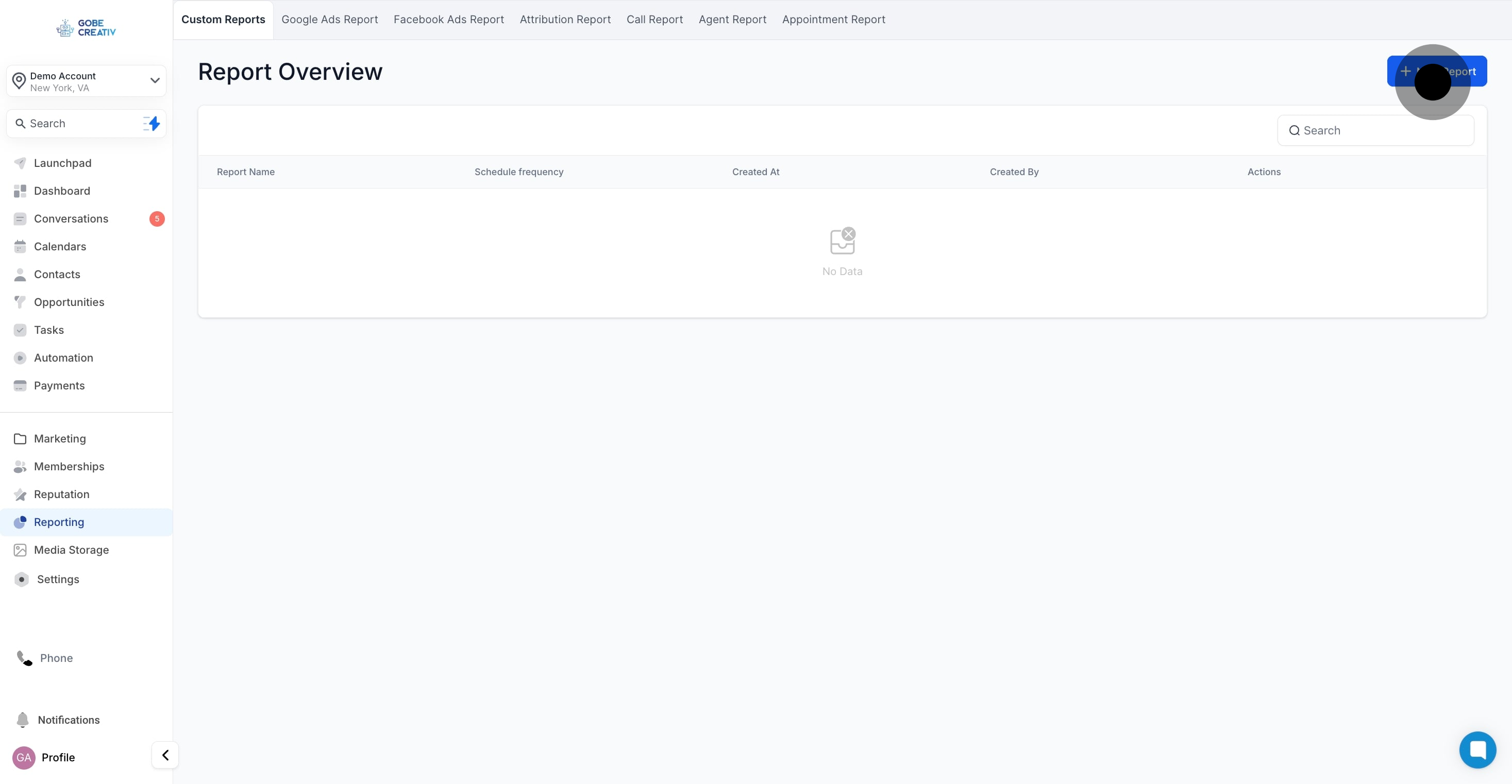 3 Click on "New Report".