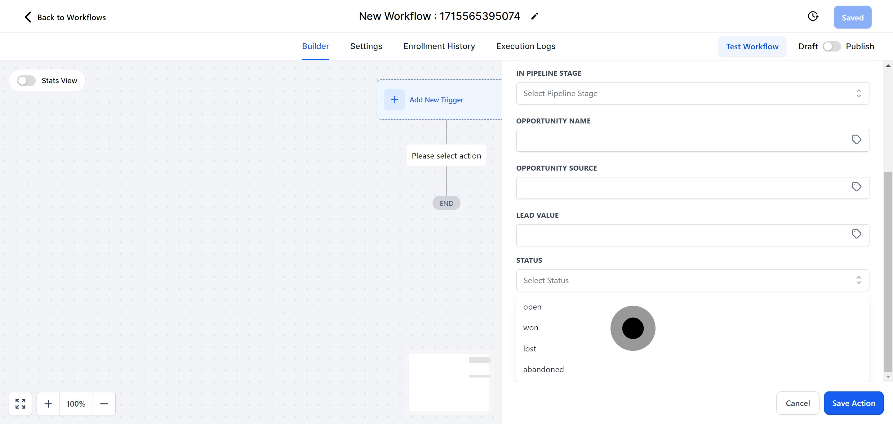12 Click on "Select Status".