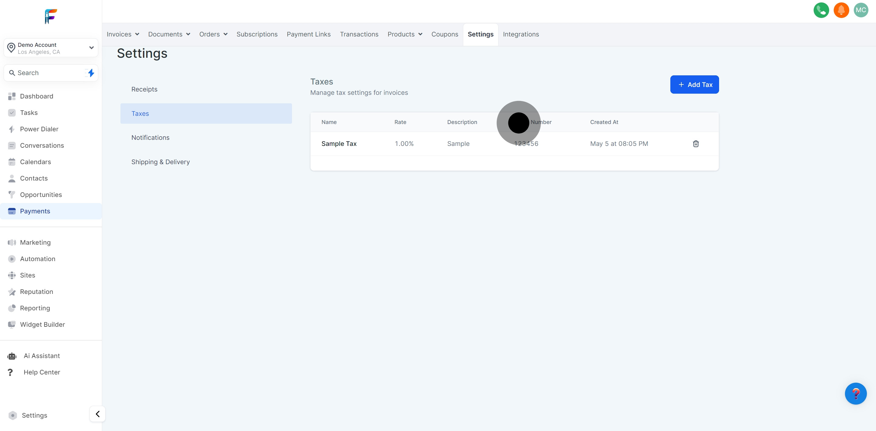 4 Next, click on "Manage tax settings for invoices".