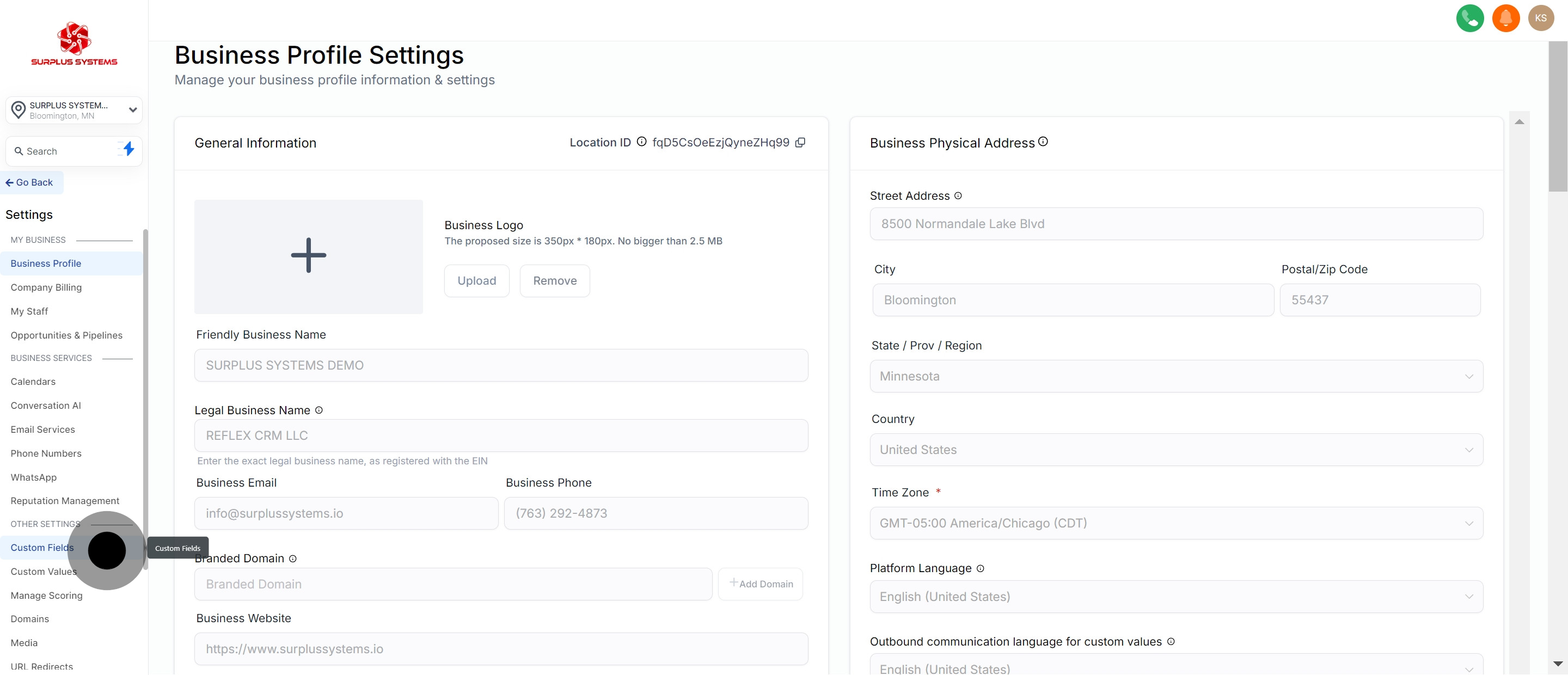 2 Click on "Custom Fields".