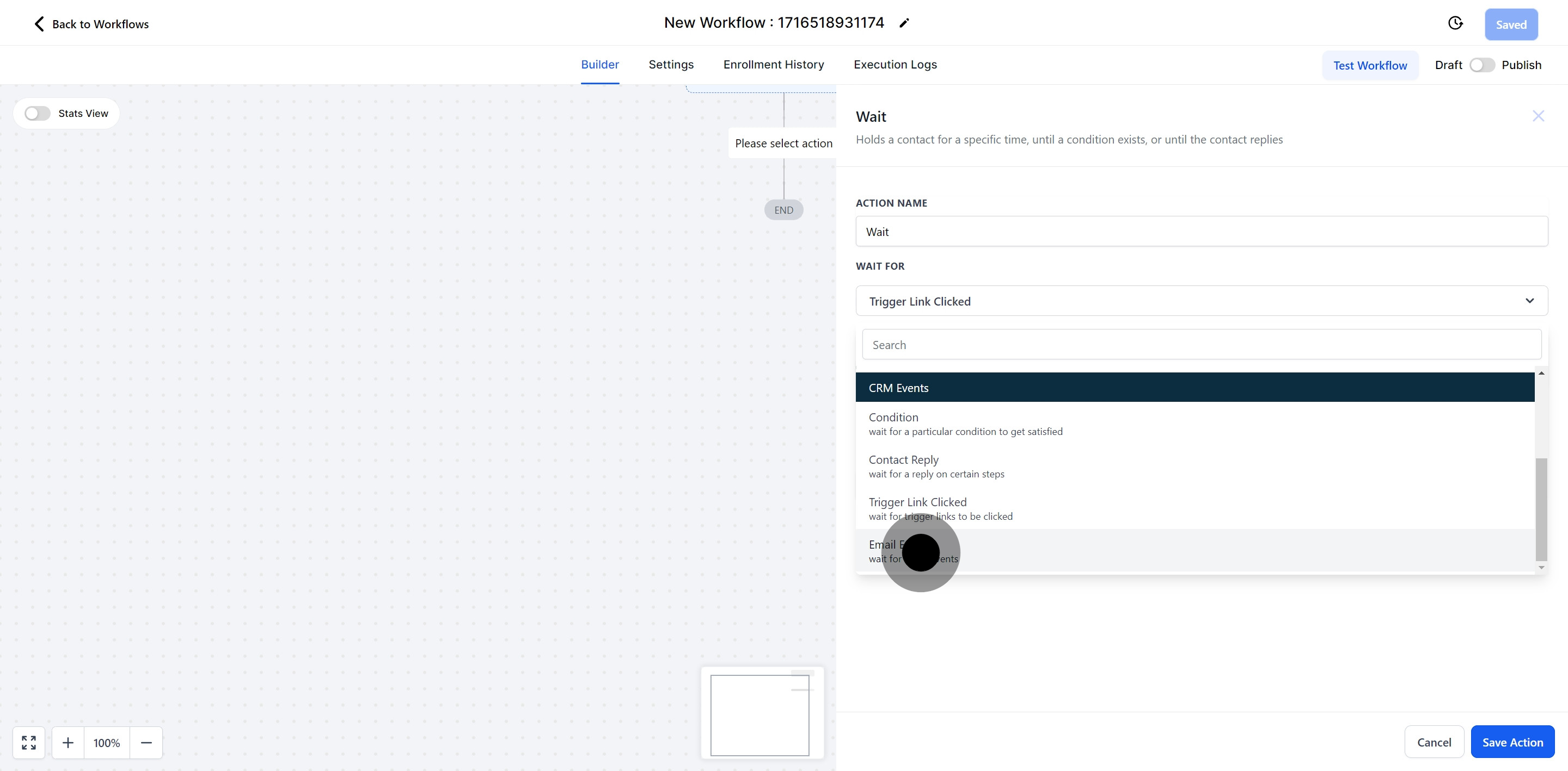 24 Click on "wait for email events".