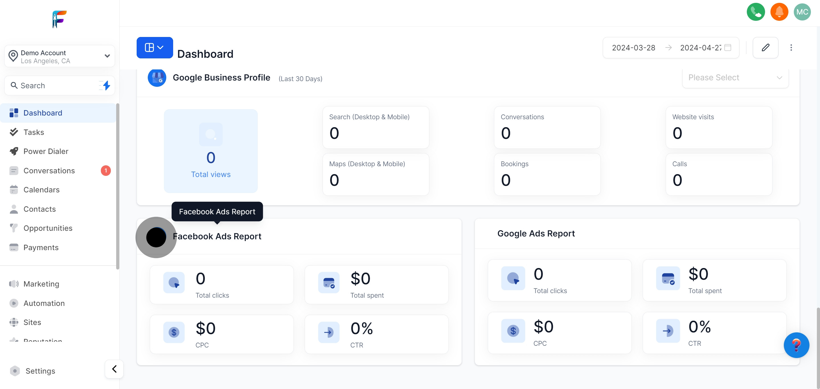 22 Once that's done, click on "Facebook Ads Report".