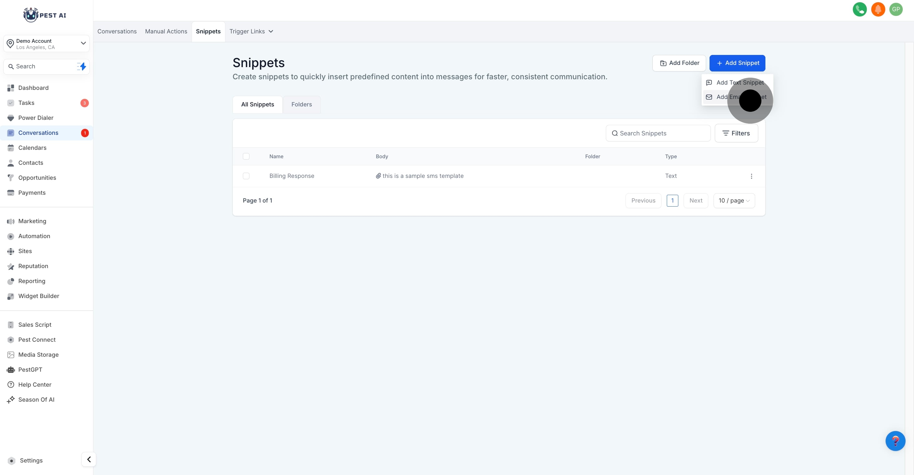 13 Click on "Add Email Snippet".