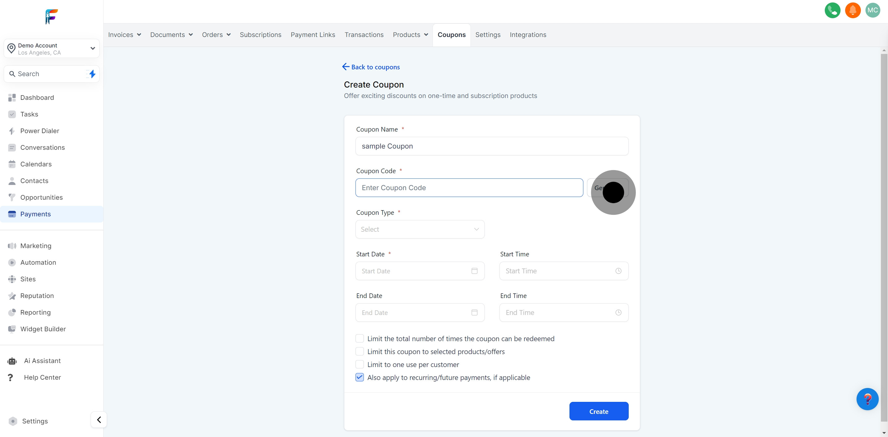 6 Click on "Generate".