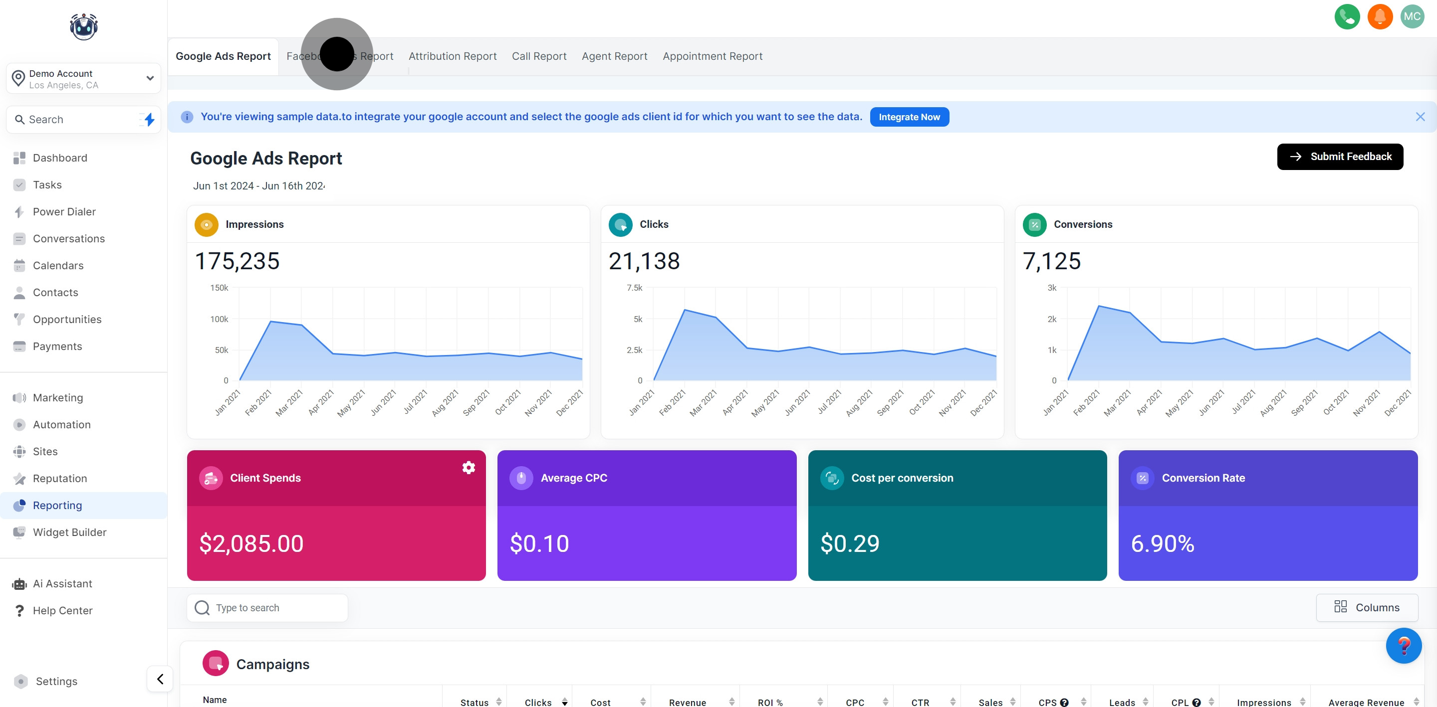 1 Click on "Facebook Ads Report".