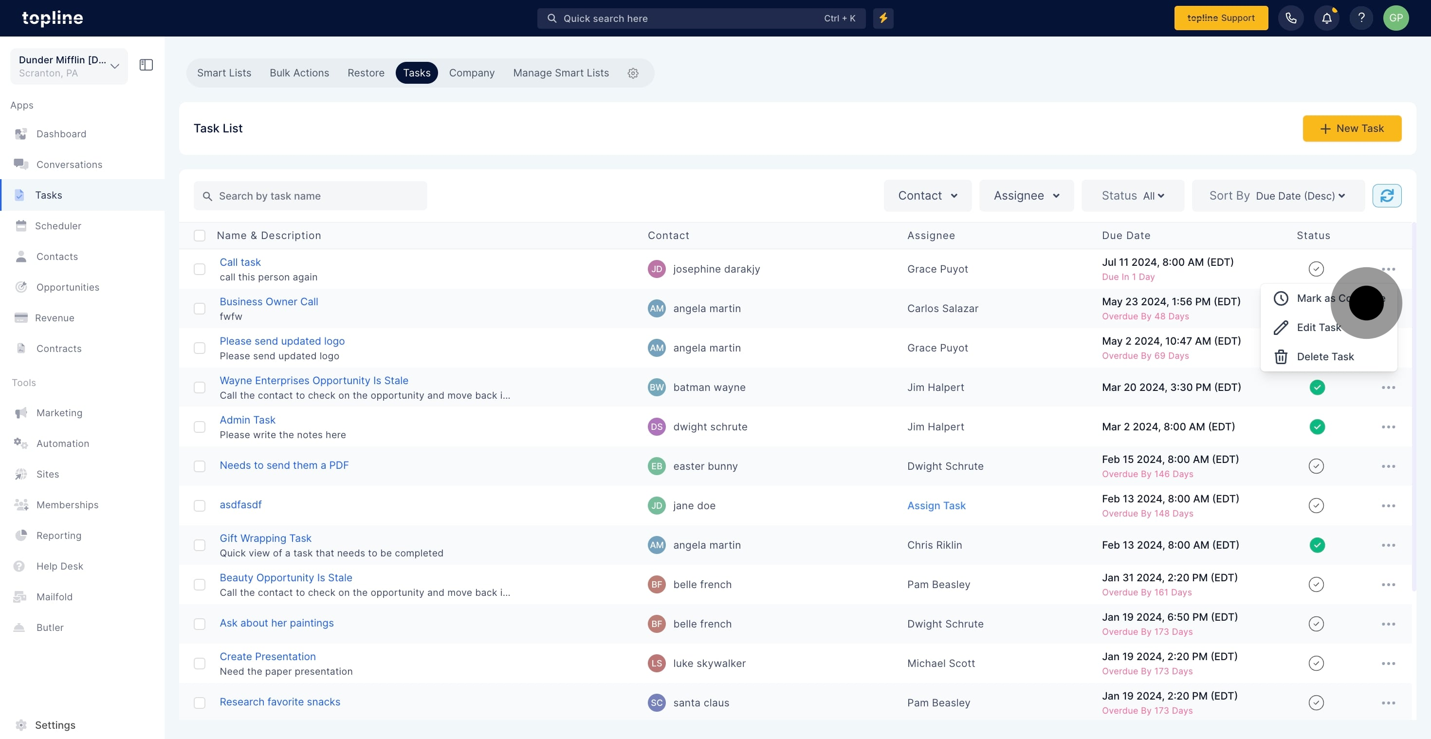 4 Click on "Status".