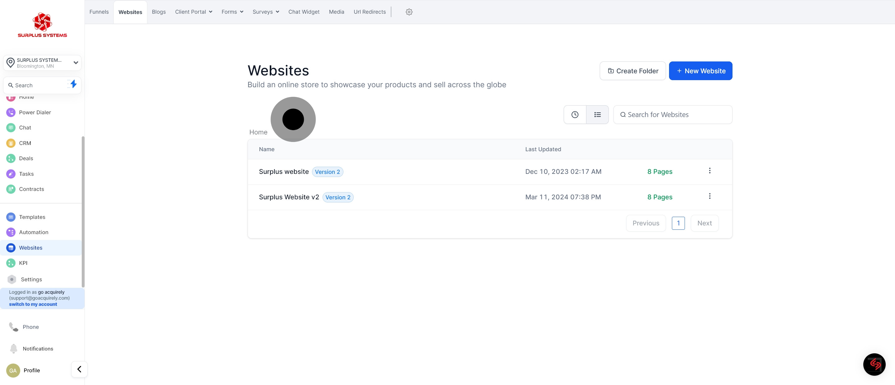 4 Click on "Websites".