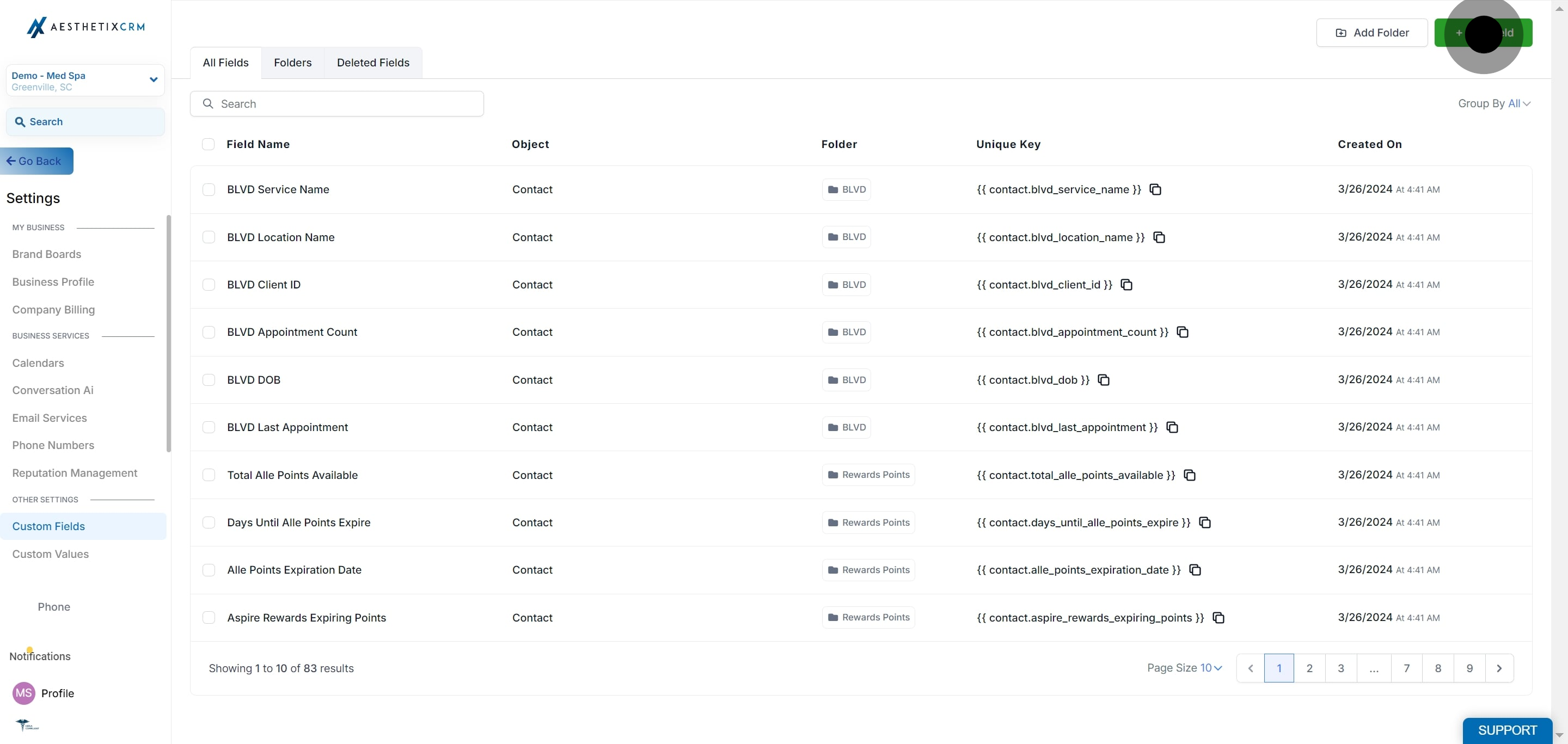 3 Click on "Add Field".
