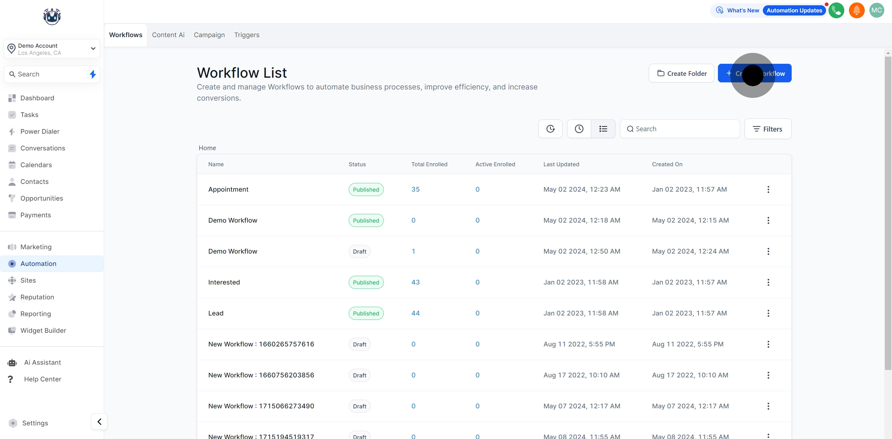 2 Click on "Create Workflow".